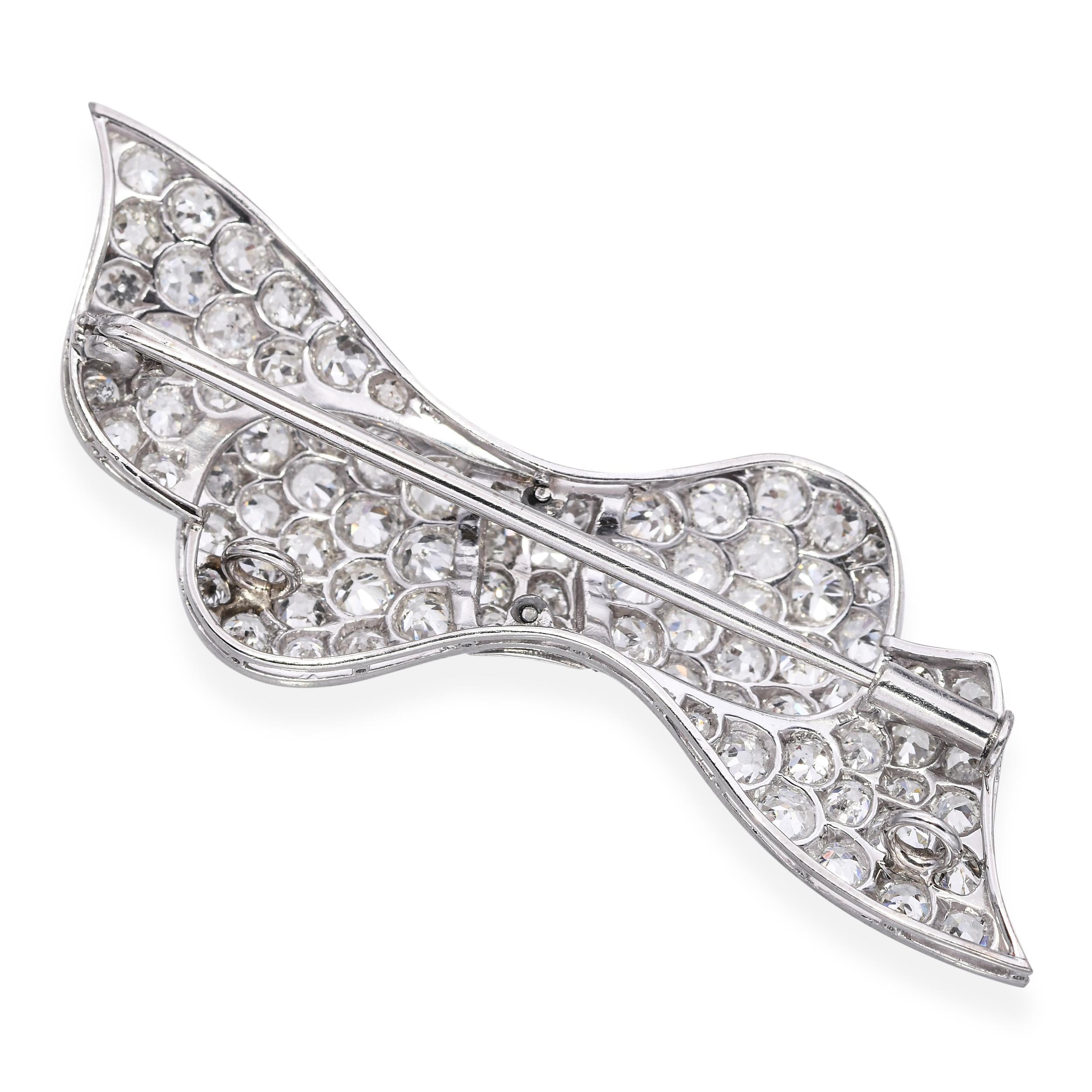 Antique Platinum 2.65tcw Old Euro Cut Diamond Bow Brooch