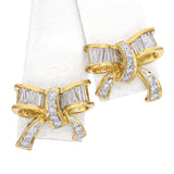 Vintage 18k Yellow Gold Diamond Ribbon Earrings