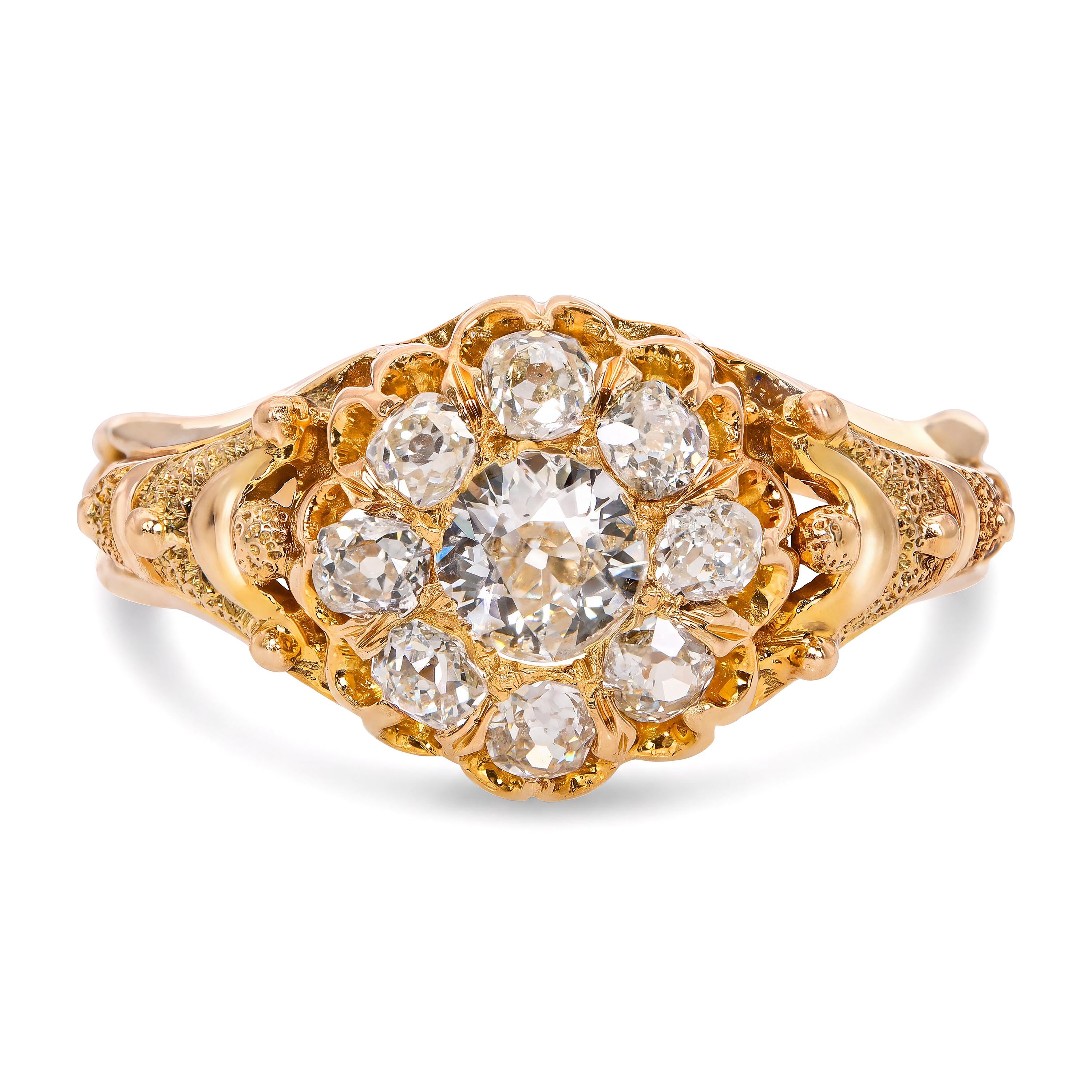 Antique 15k Yellow Gold 0.60ctw Old Mine Cut Diamond Ring