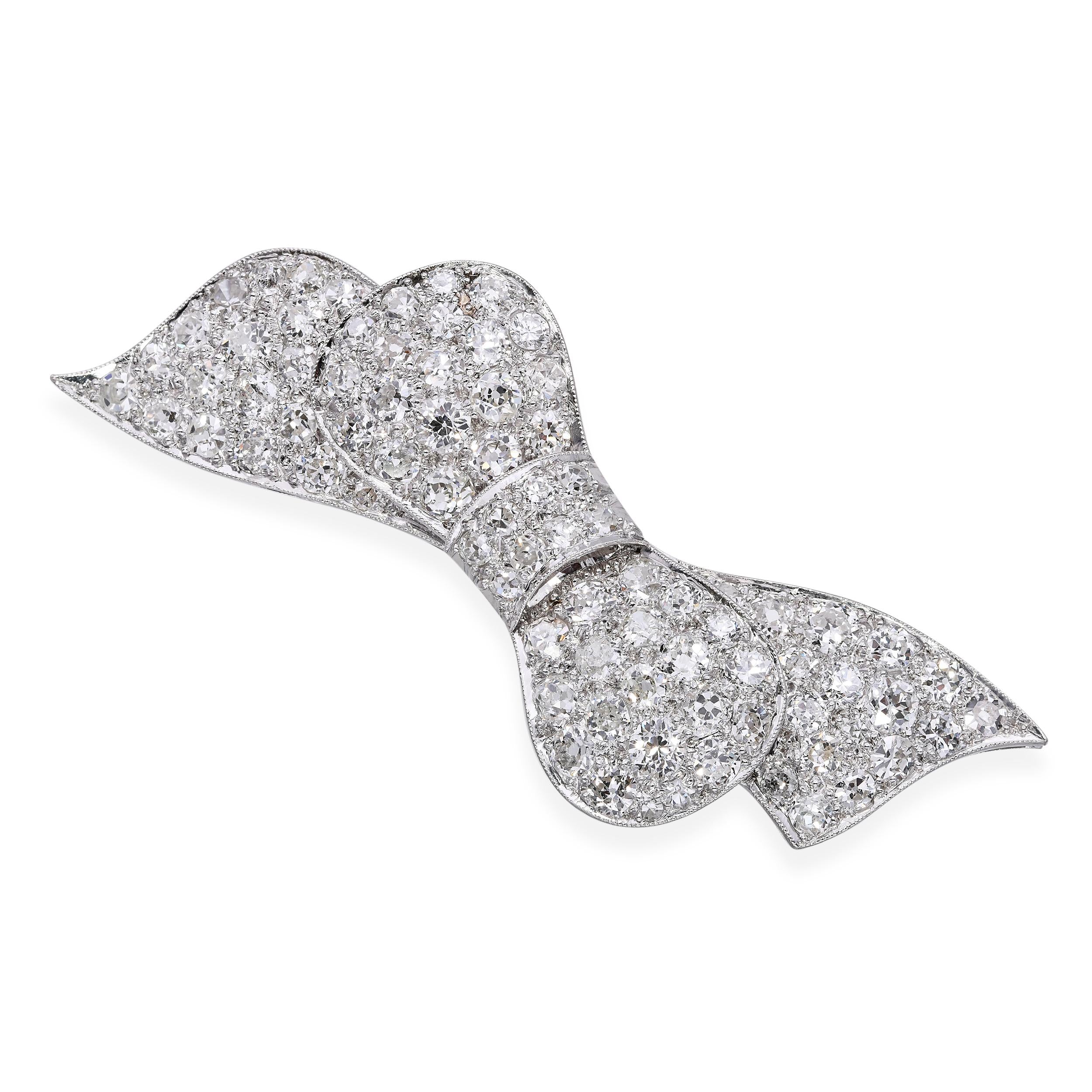 Antique Platinum 2.65tcw Old Euro Cut Diamond Bow Brooch