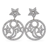 Nini 18k White Gold Diamond Star and Crescent Dangle Earrings