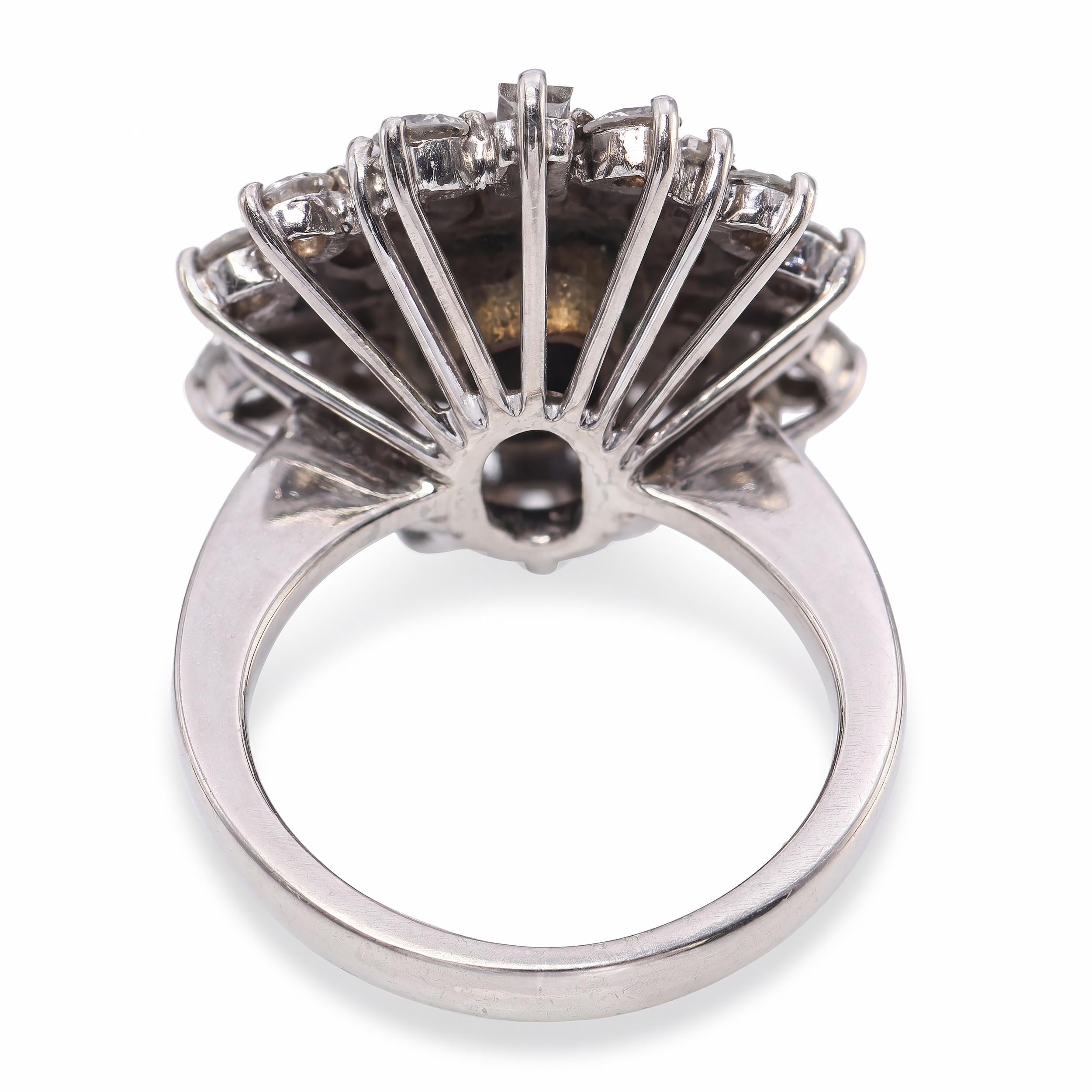 Vintage Platinum Diamond and Cubic Zirconia Ballerina Cocktail Ring
