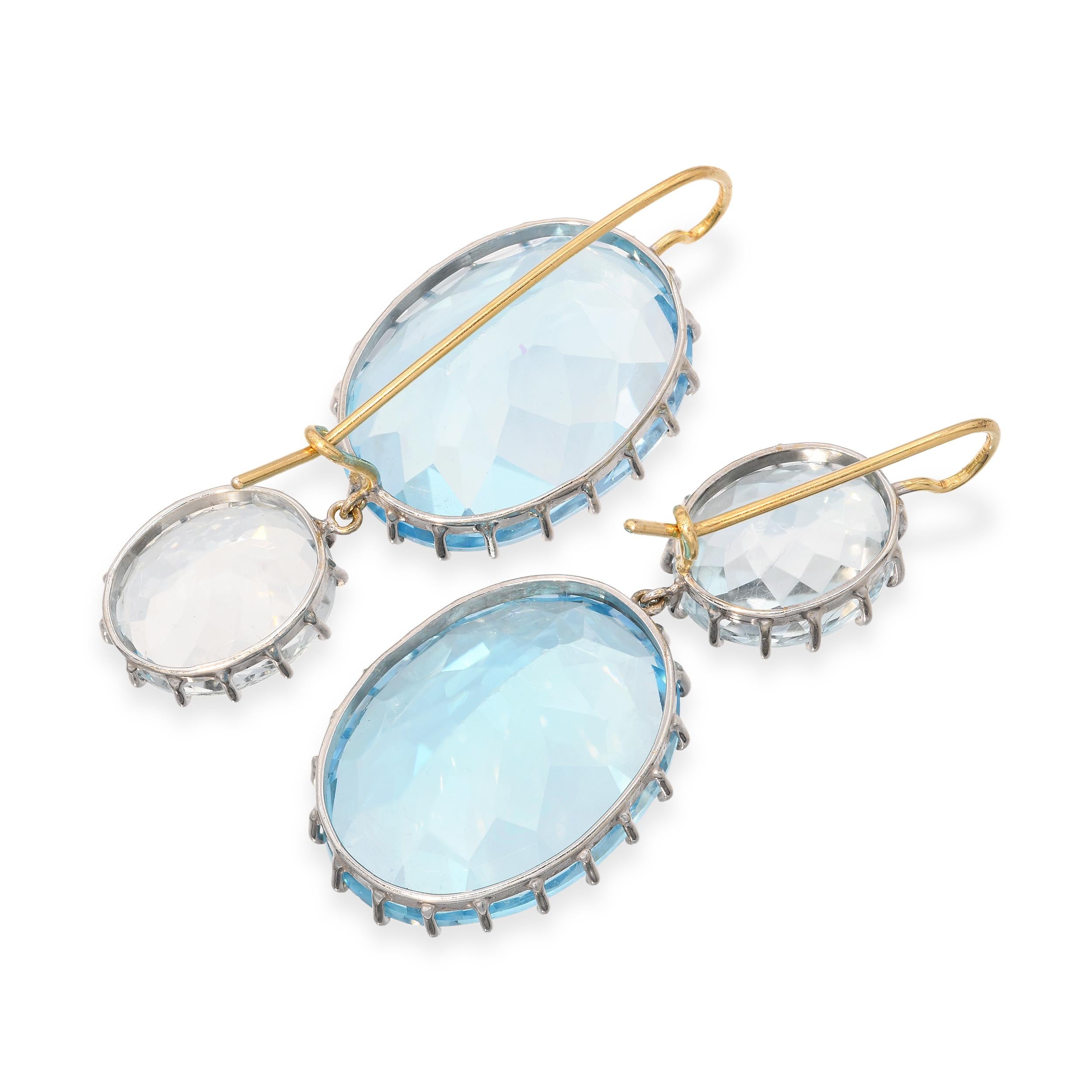 Renee Lewis 18K Yellow Gold Blue Topaz and Aquamarine Double Drop Earrings