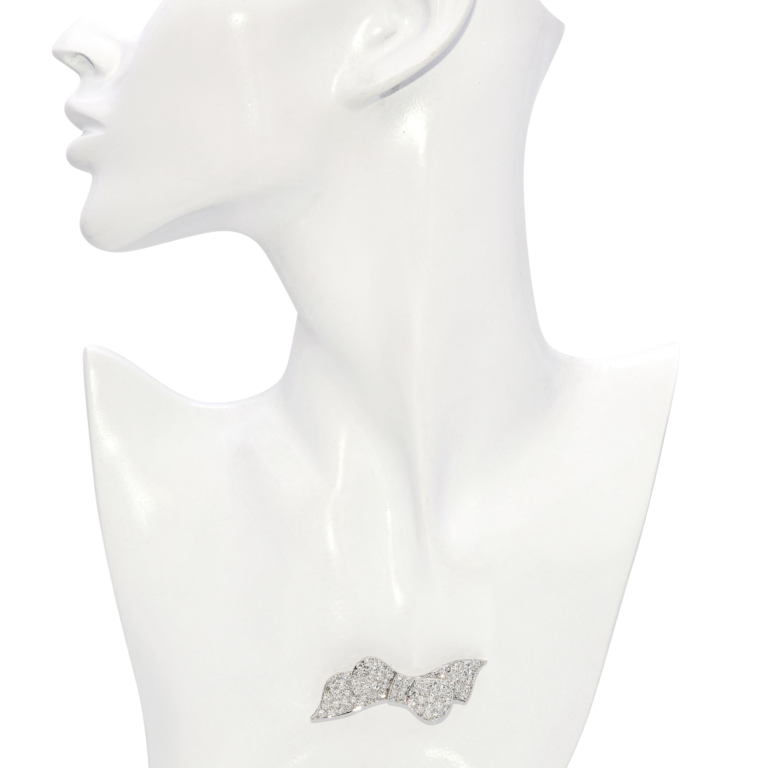 Antique Platinum 2.65tcw Old Euro Cut Diamond Bow Brooch