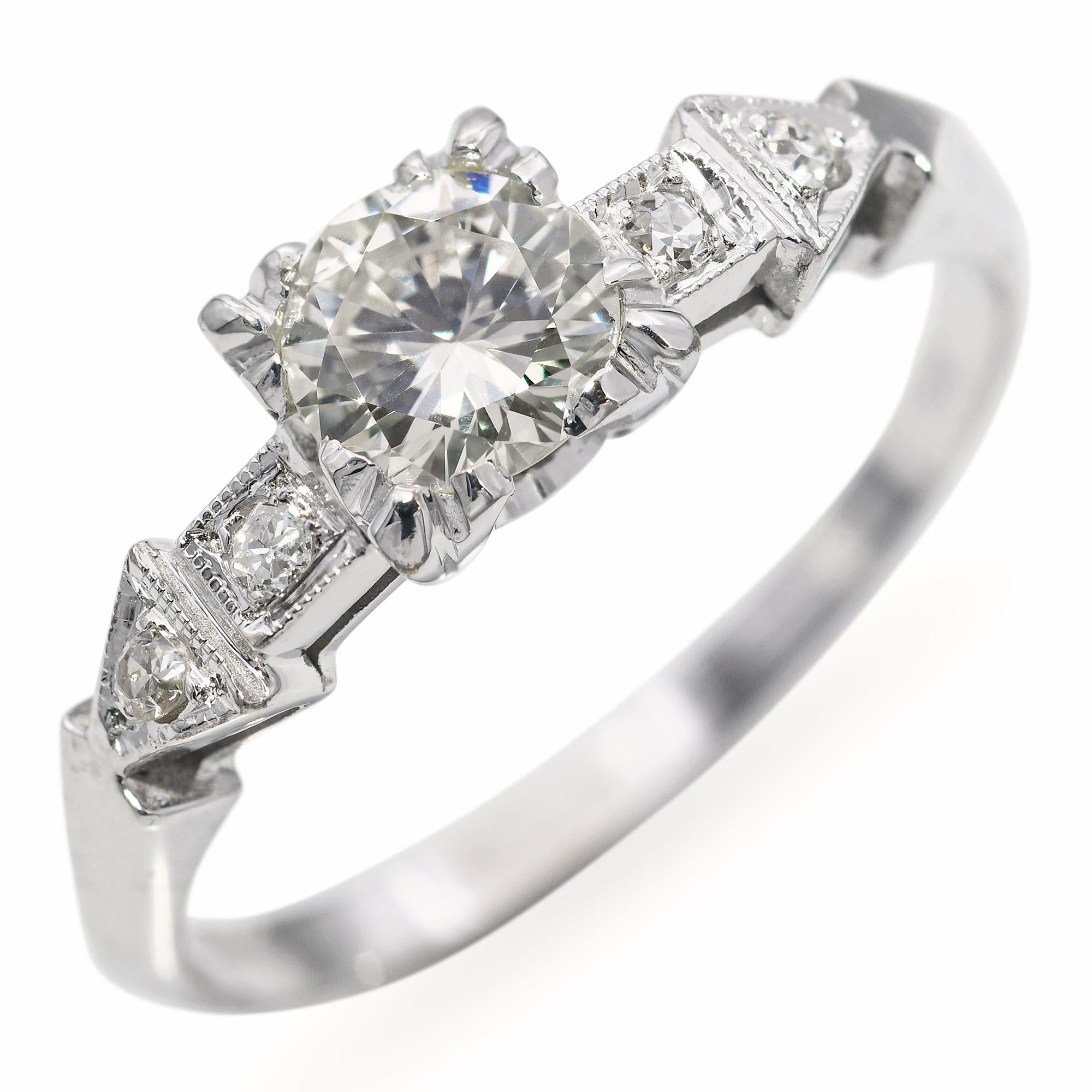 Vintage 18k White Gold 0.52tcw Diamond Engagement Ring