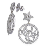 Nini 18k White Gold Diamond Star and Crescent Dangle Earrings