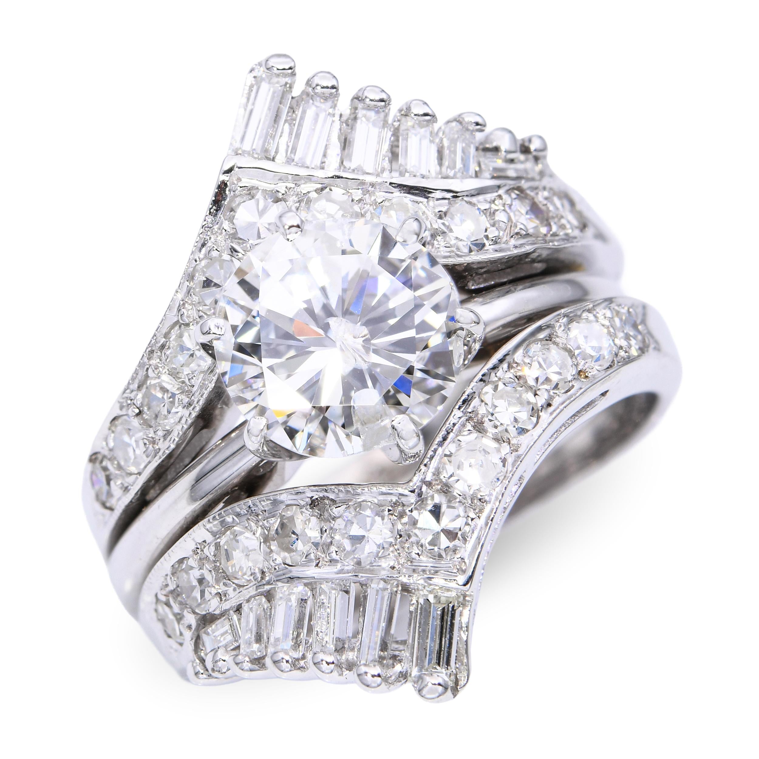Vintage 14k White Gold 1.94tcw Diamond Ring With Jacket