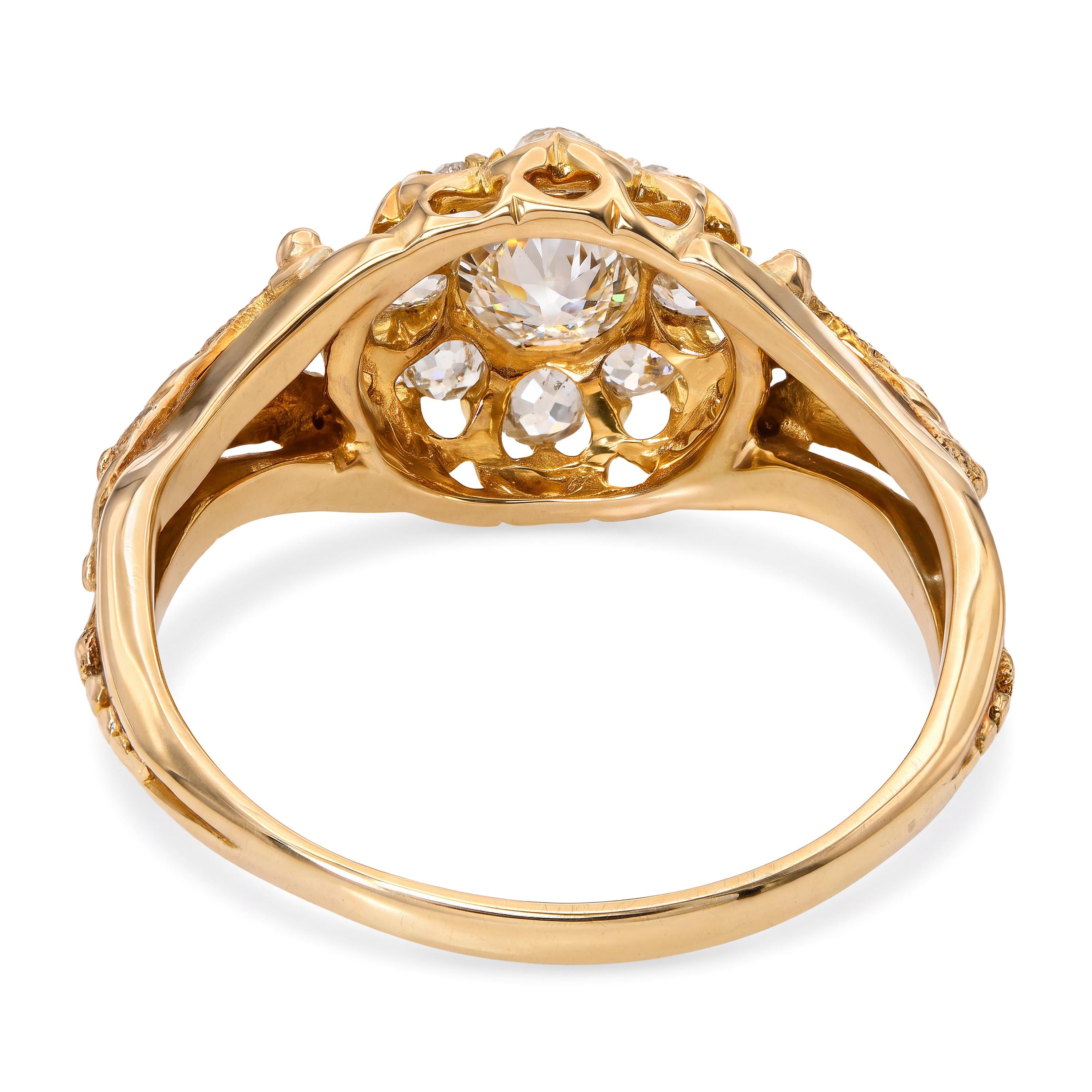 Antique 15k Yellow Gold 0.60ctw Old Mine Cut Diamond Ring