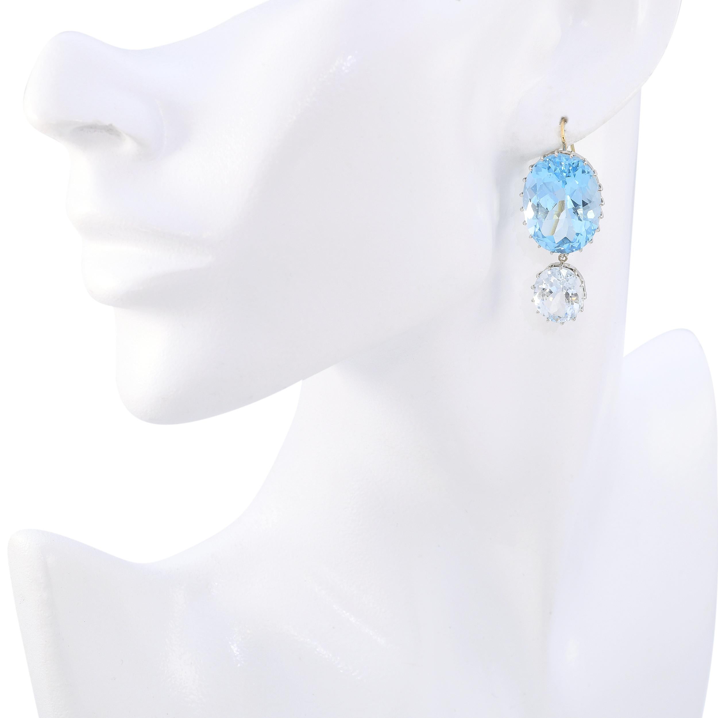 Renee Lewis 18K Yellow Gold Blue Topaz and Aquamarine Double Drop Earrings