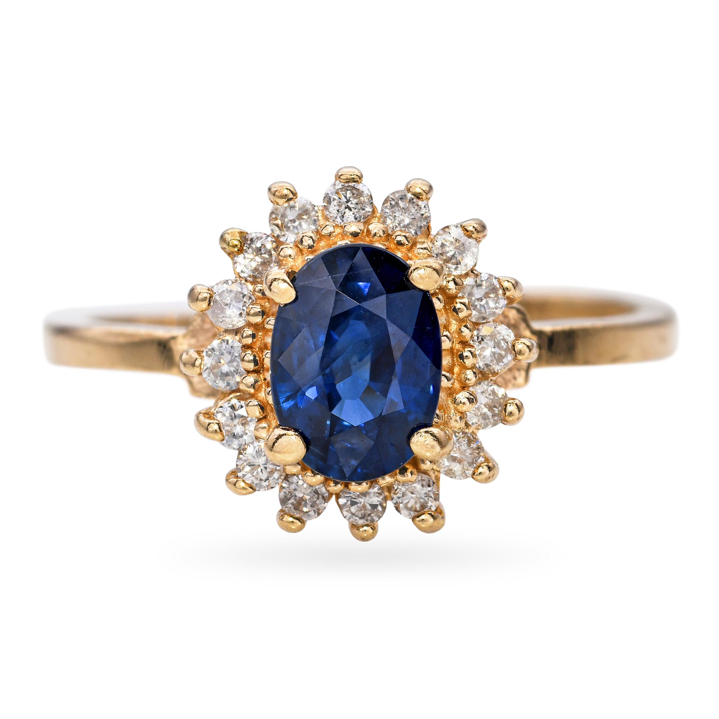 Vintage 14k Yellow Gold 1.05ct Sapphire Ring and Diamond Halo Ring