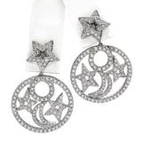 Nini 18k White Gold Diamond Star and Crescent Dangle Earrings