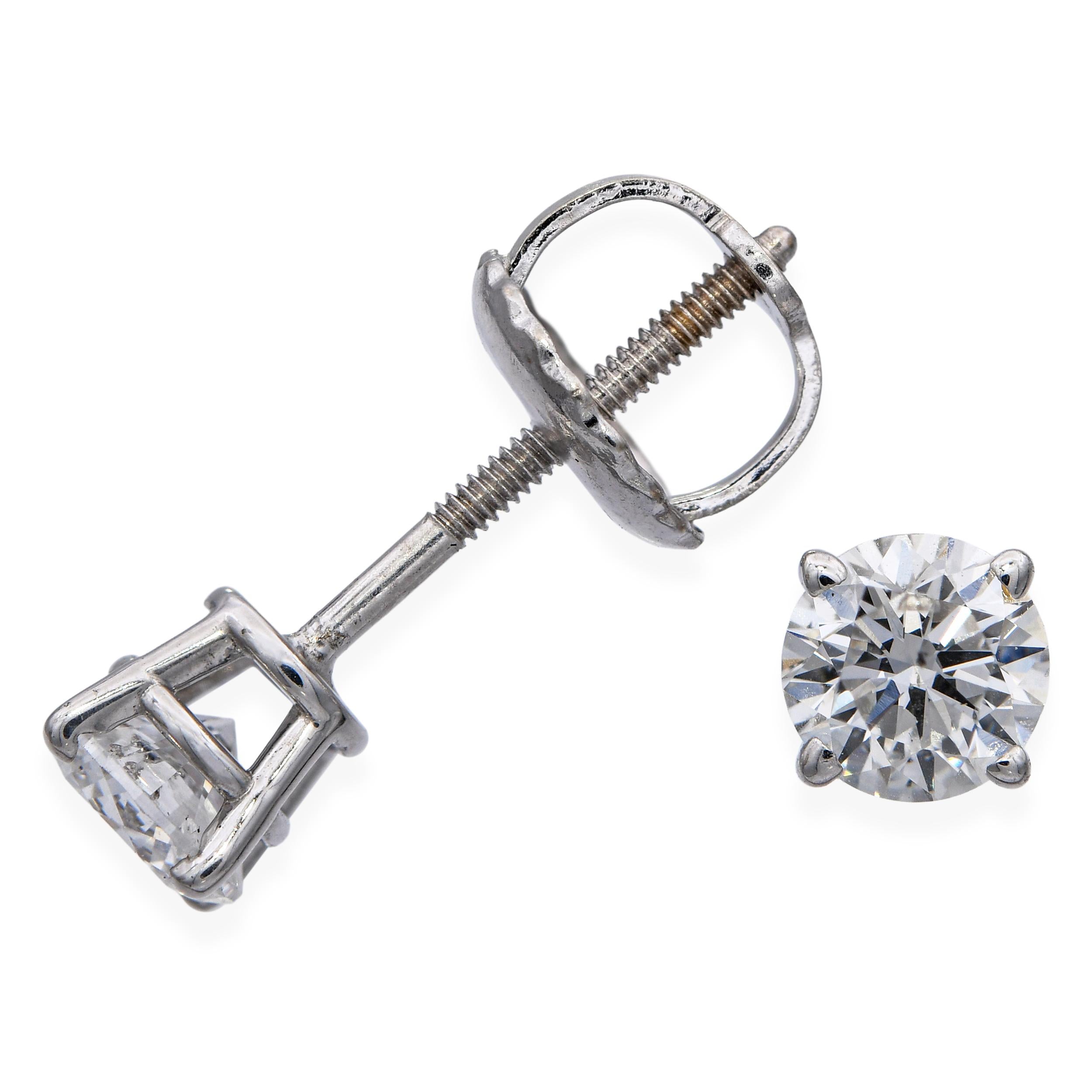 Vintage 14k White Gold 0.45tcw K Si2 Diamond Stud Earrings