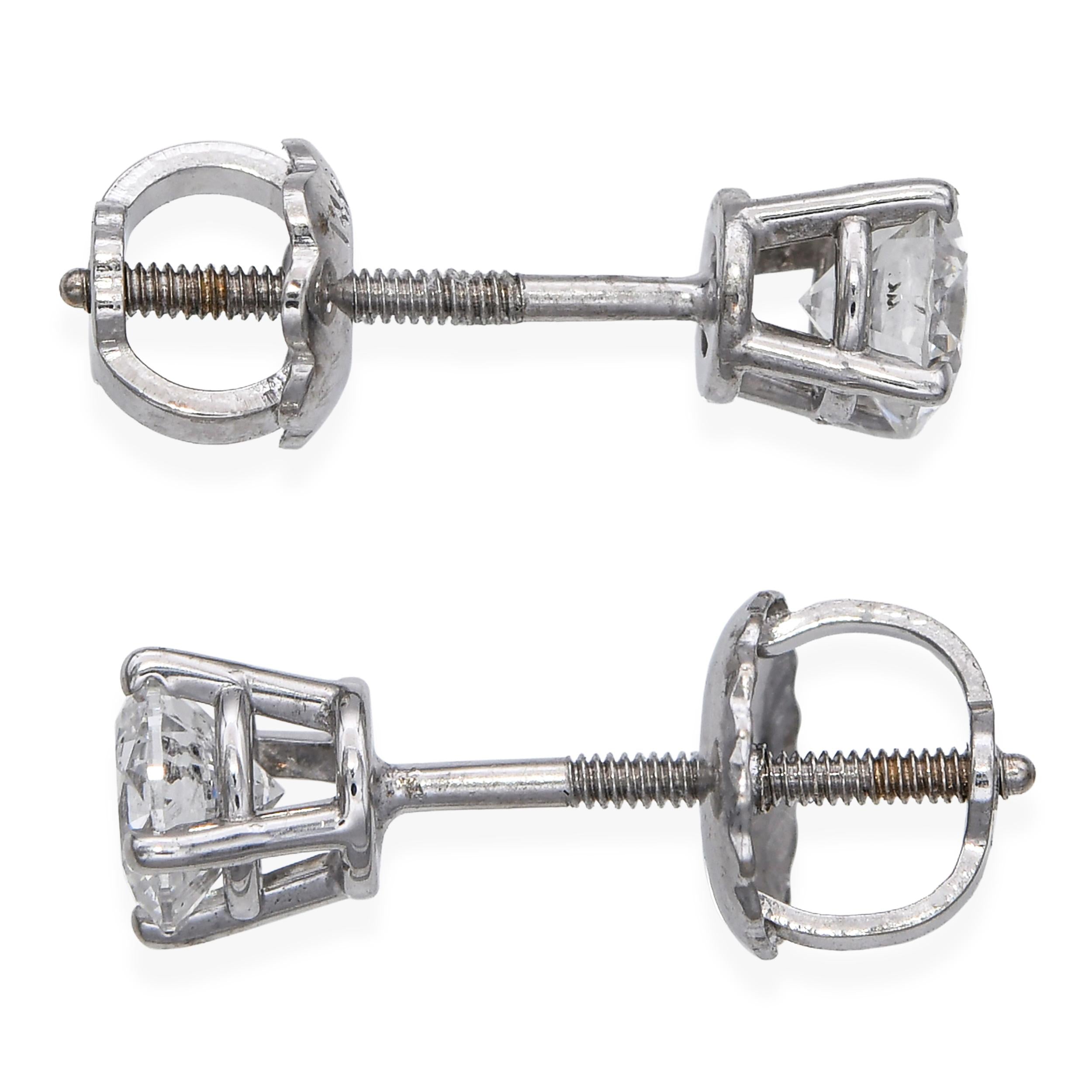 Vintage 14k White Gold 0.45tcw K Si2 Diamond Stud Earrings