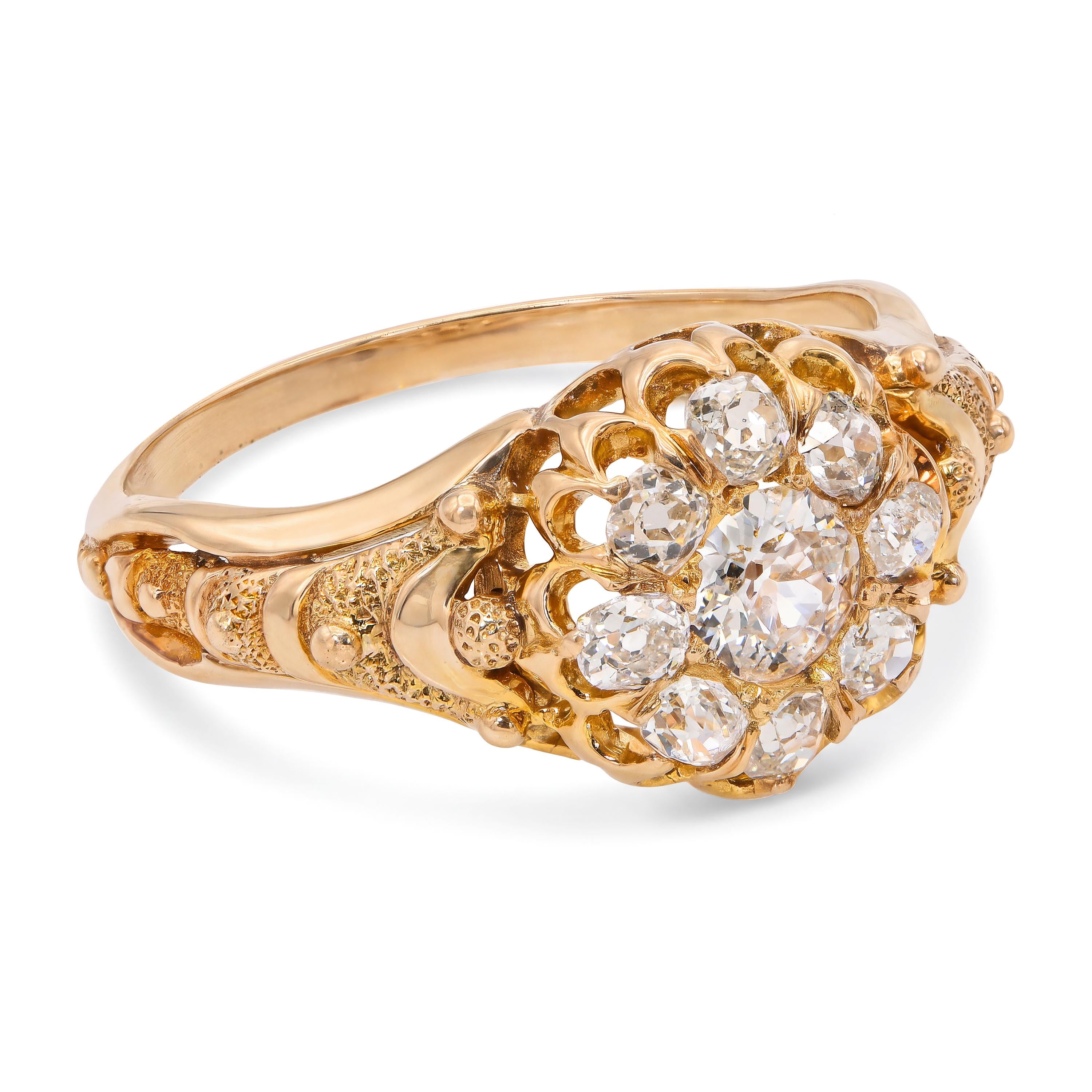 Antique 15k Yellow Gold 0.60ctw Old Mine Cut Diamond Ring