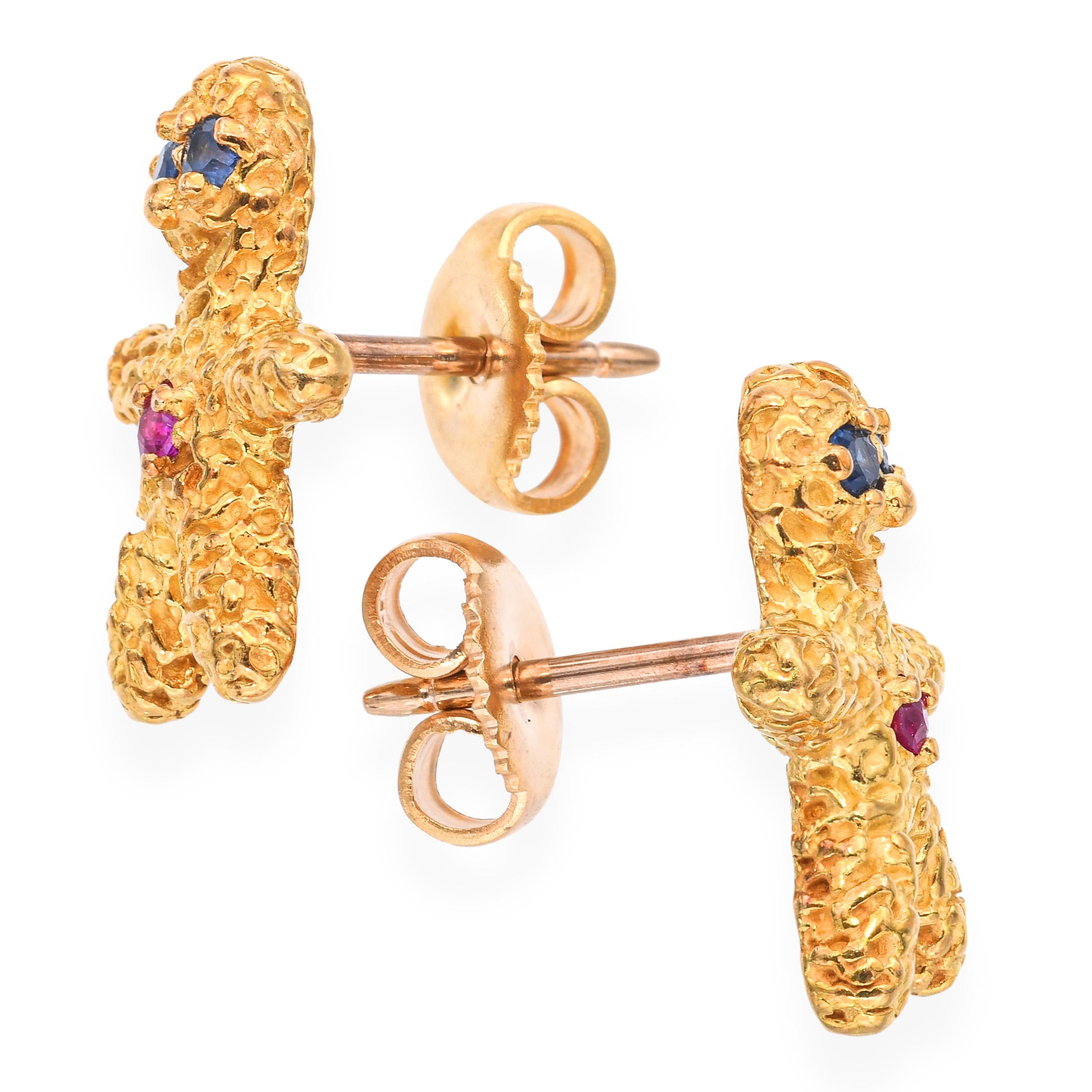 Peter Lindeman 18k Yellow Gold Ruby and Sapphire Gingerbread Earrings