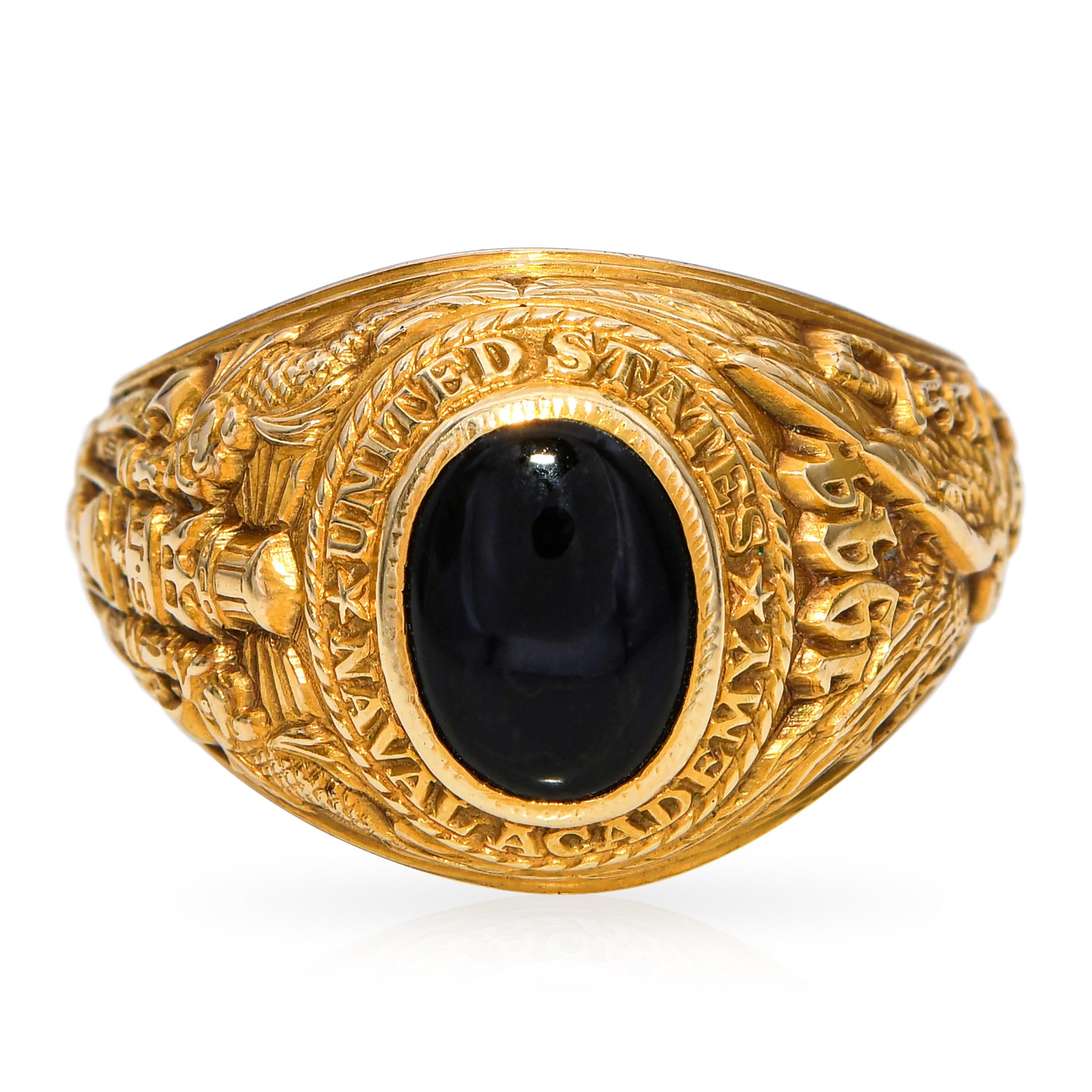 Vintage Class of 1944 US Naval Academy Yellow Gold Onyx Ring