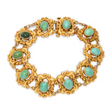 Art Nouveau Bloomed 14k Yellow Gold Turquoise Link Bracelet