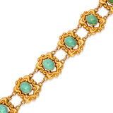 Art Nouveau Bloomed 14k Yellow Gold Turquoise Link Bracelet