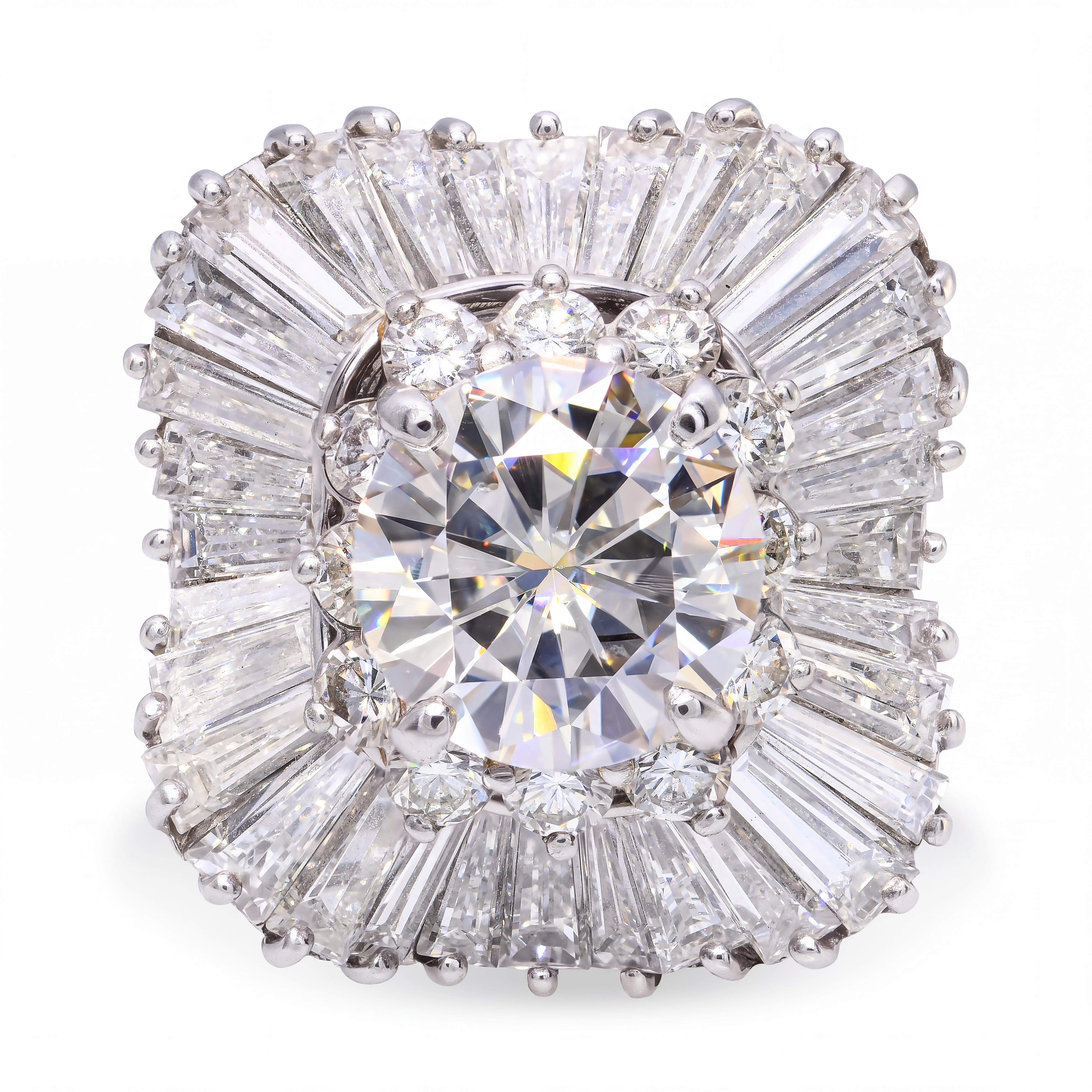 Vintage Platinum Diamond and Cubic Zirconia Ballerina Cocktail Ring