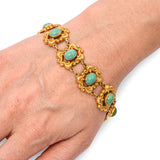 Art Nouveau Bloomed 14k Yellow Gold Turquoise Link Bracelet