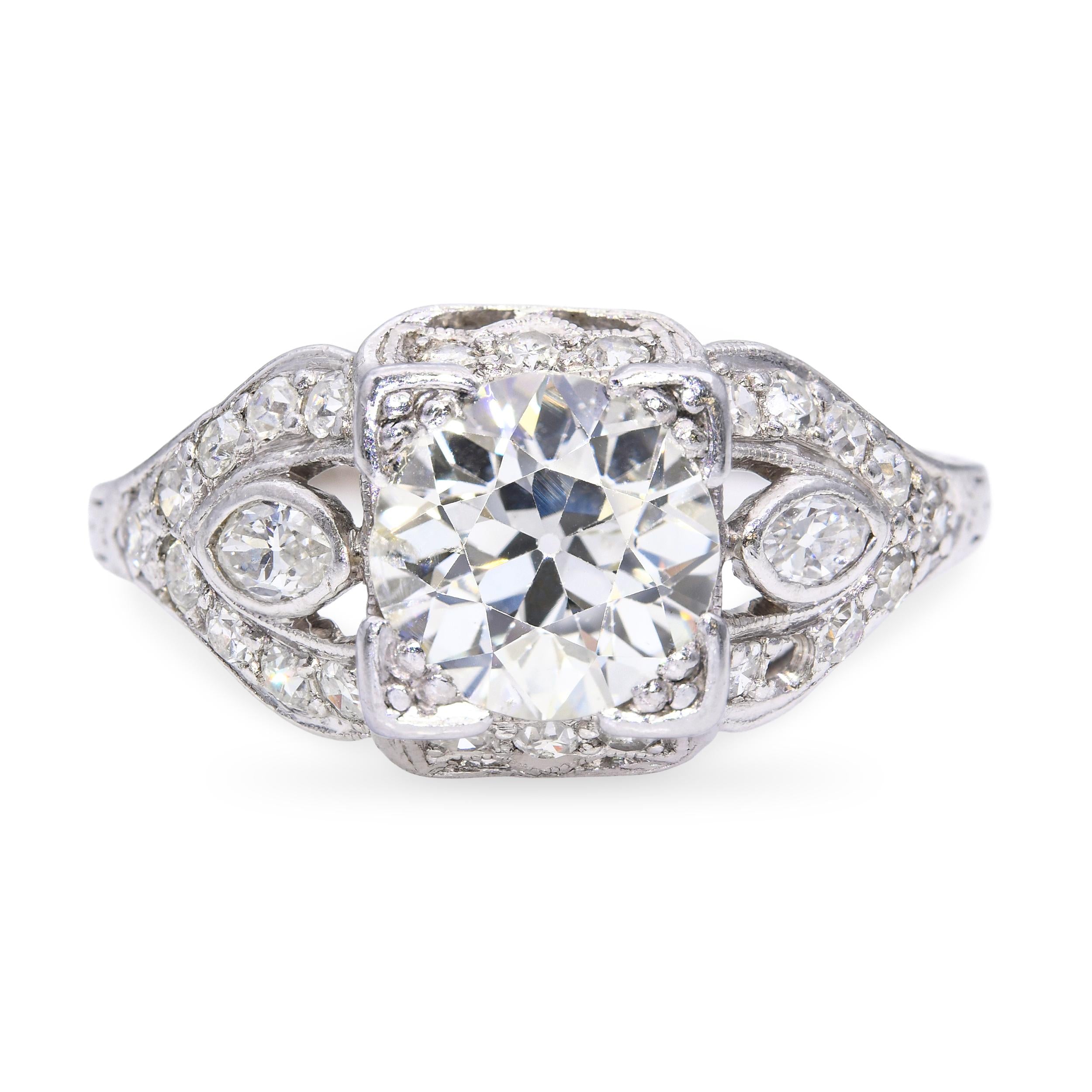Art Deco Platinum Filigree Old Euro Cut 2.06tcw H I1 Diamond Ring