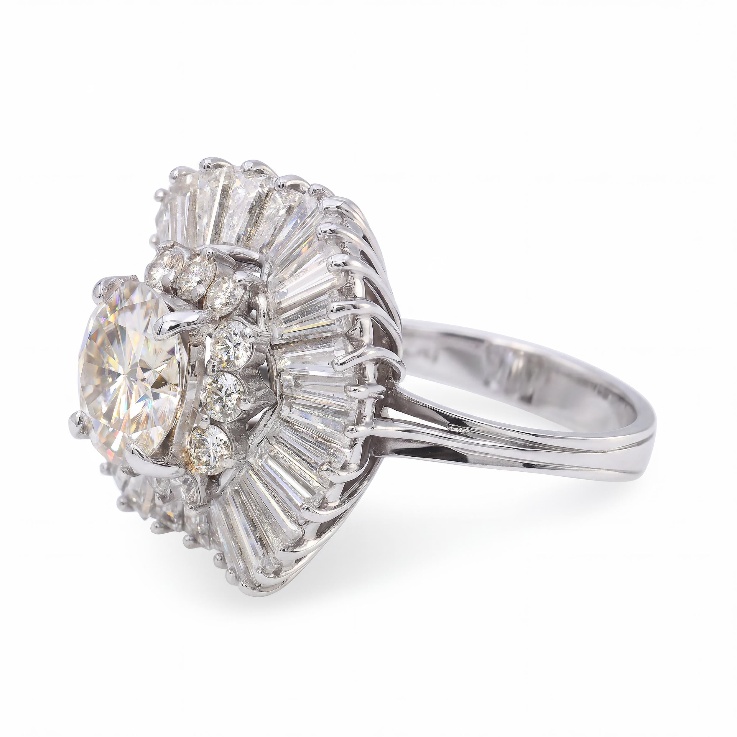 Vintage Platinum Diamond and Cubic Zirconia Ballerina Cocktail Ring