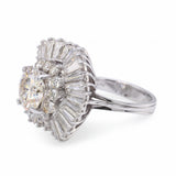 Vintage Platinum Diamond and Cubic Zirconia Ballerina Cocktail Ring