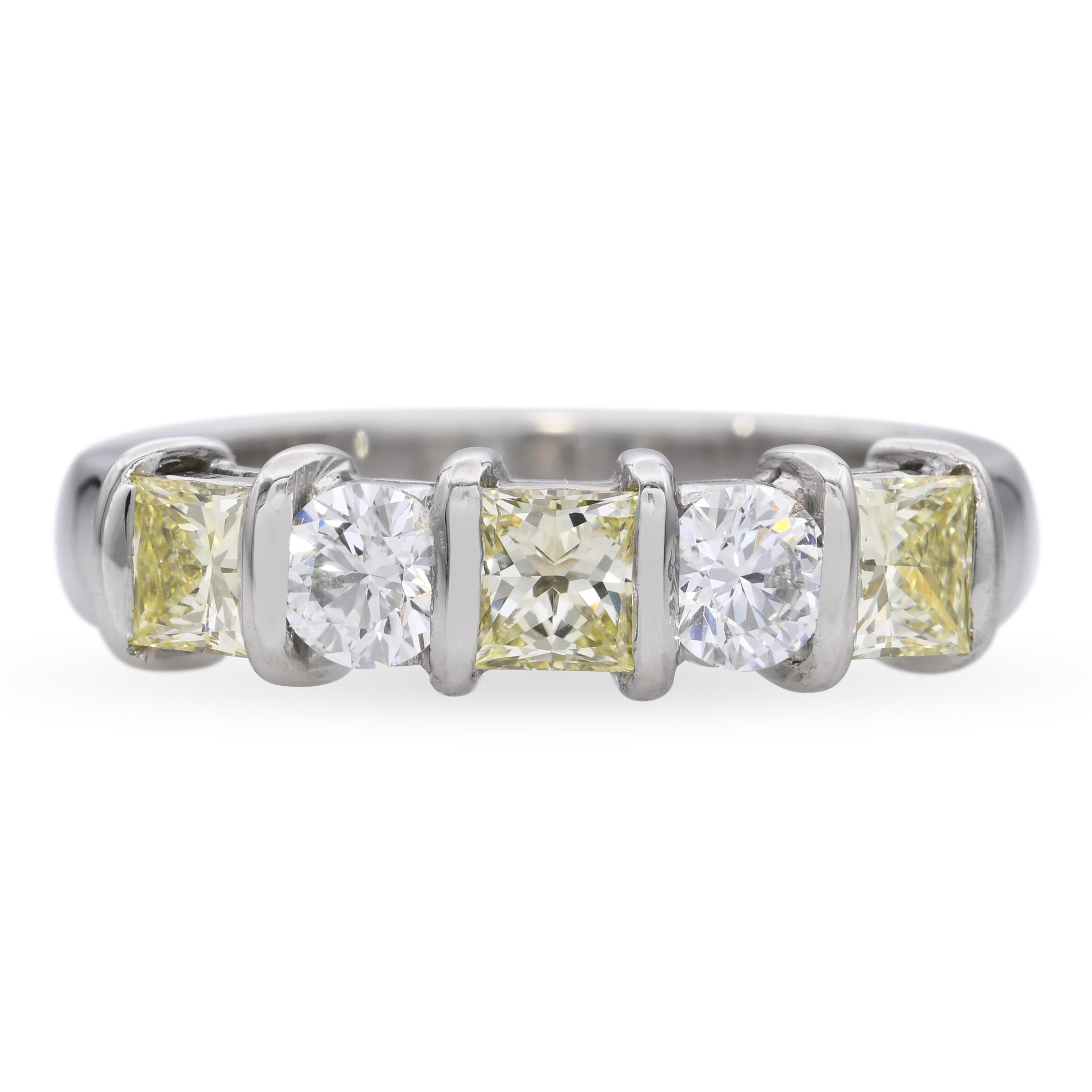 Platinum 1.65tcw Diamond and Fancy Yellow Diamond Band Ring