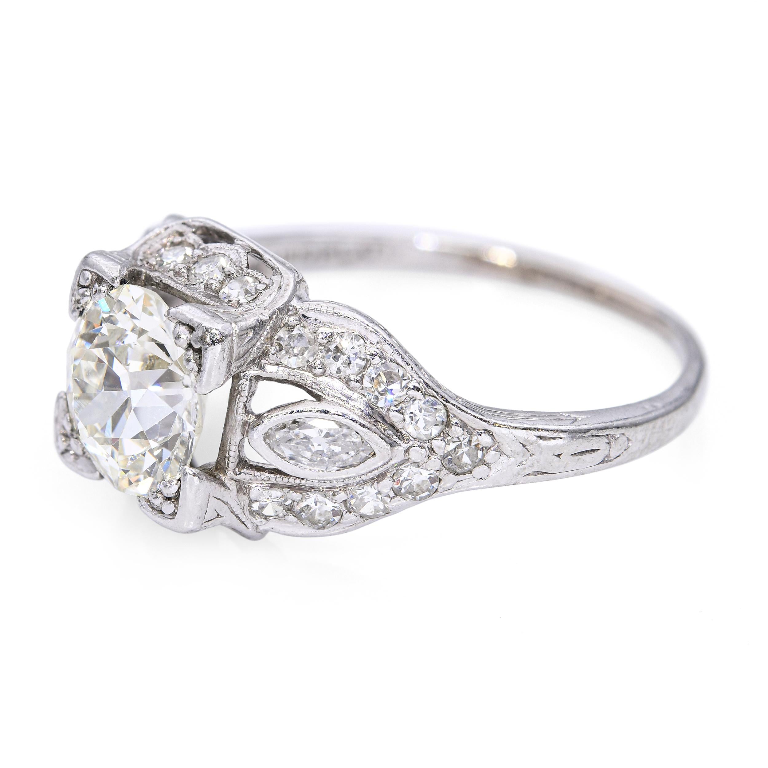 Art Deco Platinum Filigree Old Euro Cut 2.06tcw H I1 Diamond Ring