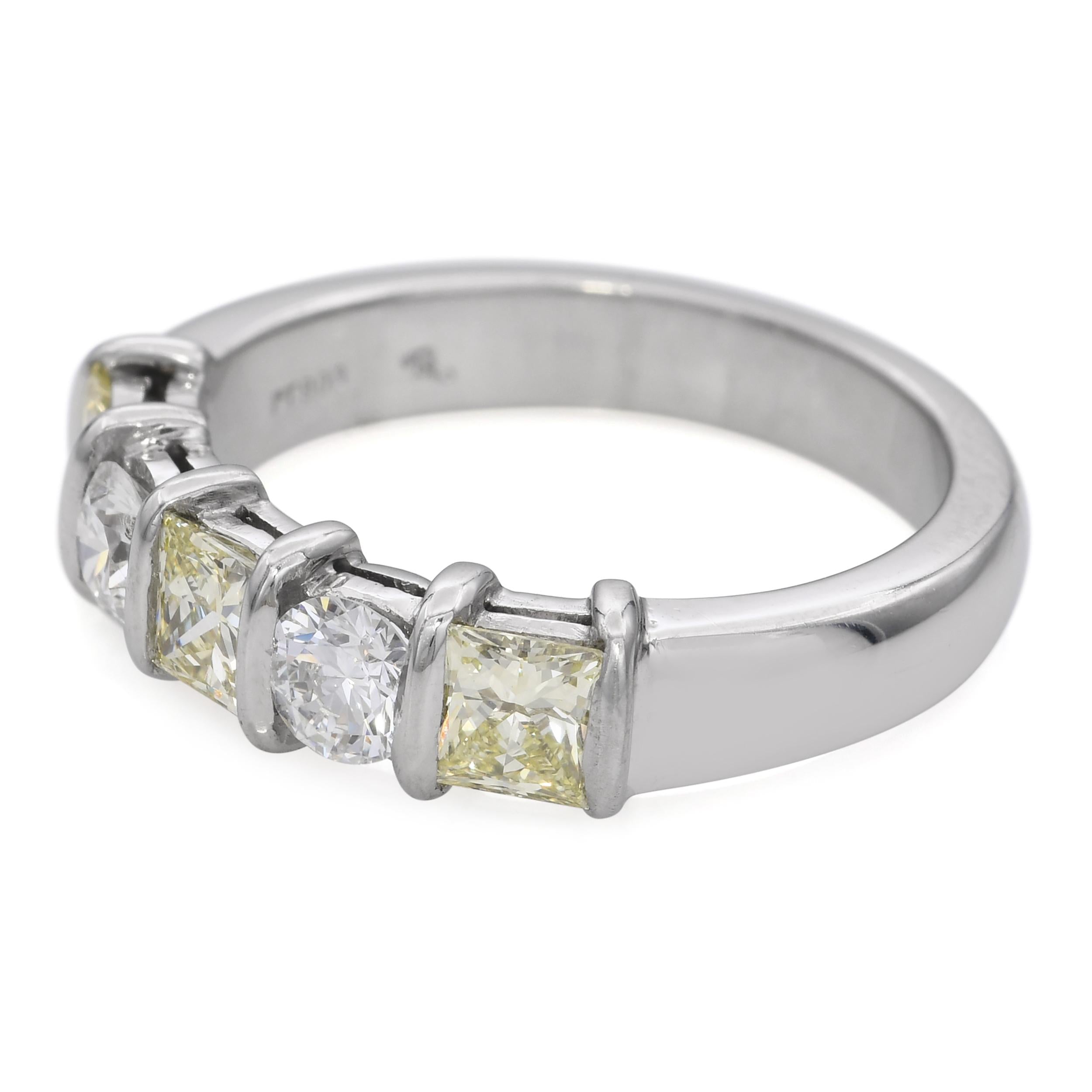 Platinum 1.65tcw Diamond and Fancy Yellow Diamond Band Ring