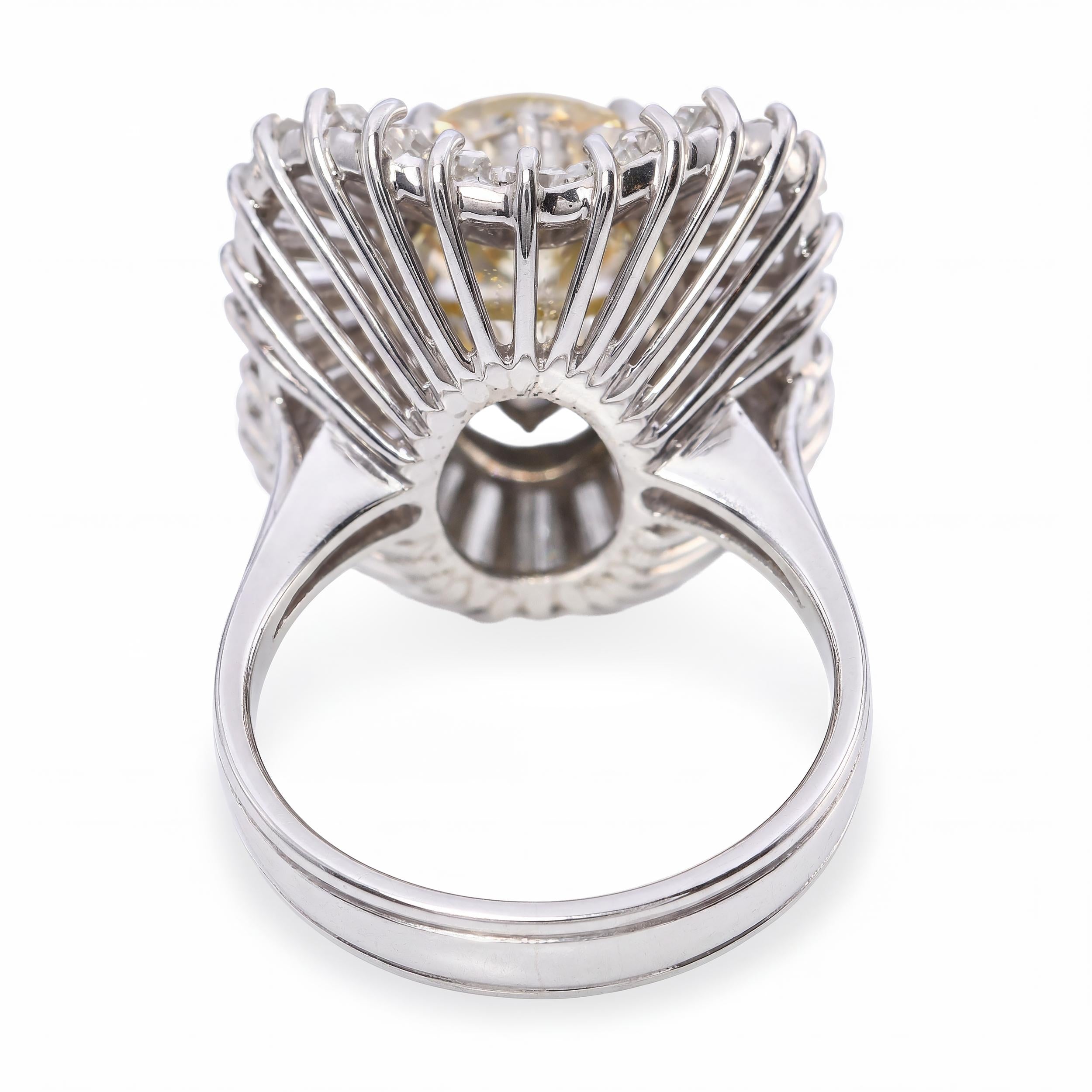 Vintage Platinum Diamond and Cubic Zirconia Ballerina Cocktail Ring