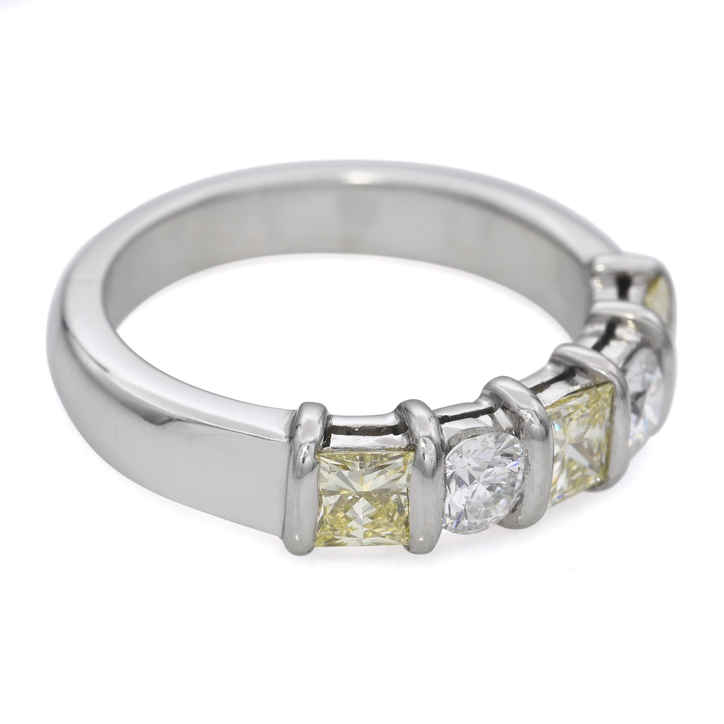 Platinum 1.65tcw Diamond and Fancy Yellow Diamond Band Ring