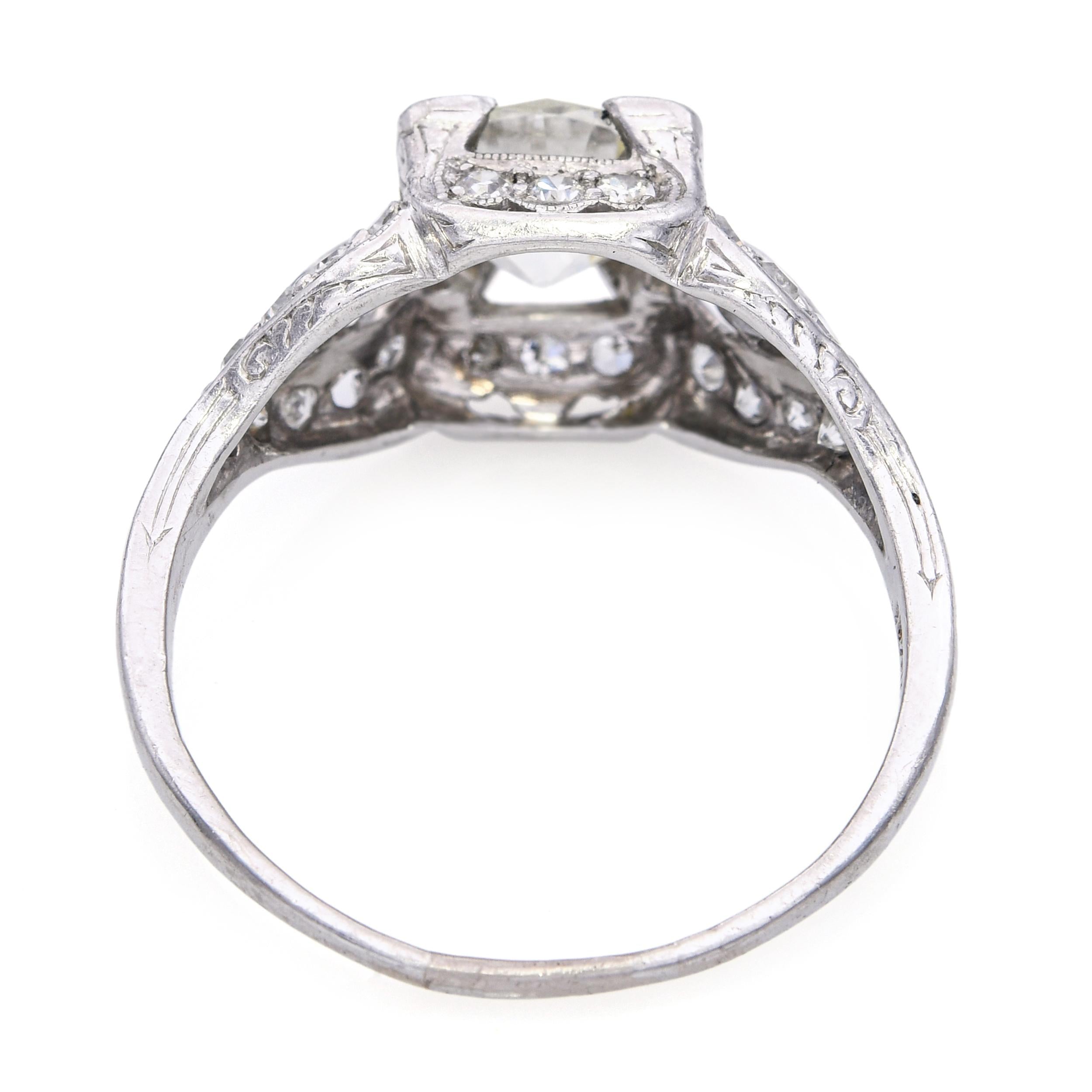 Art Deco Platinum Filigree Old Euro Cut 2.06tcw H I1 Diamond Ring