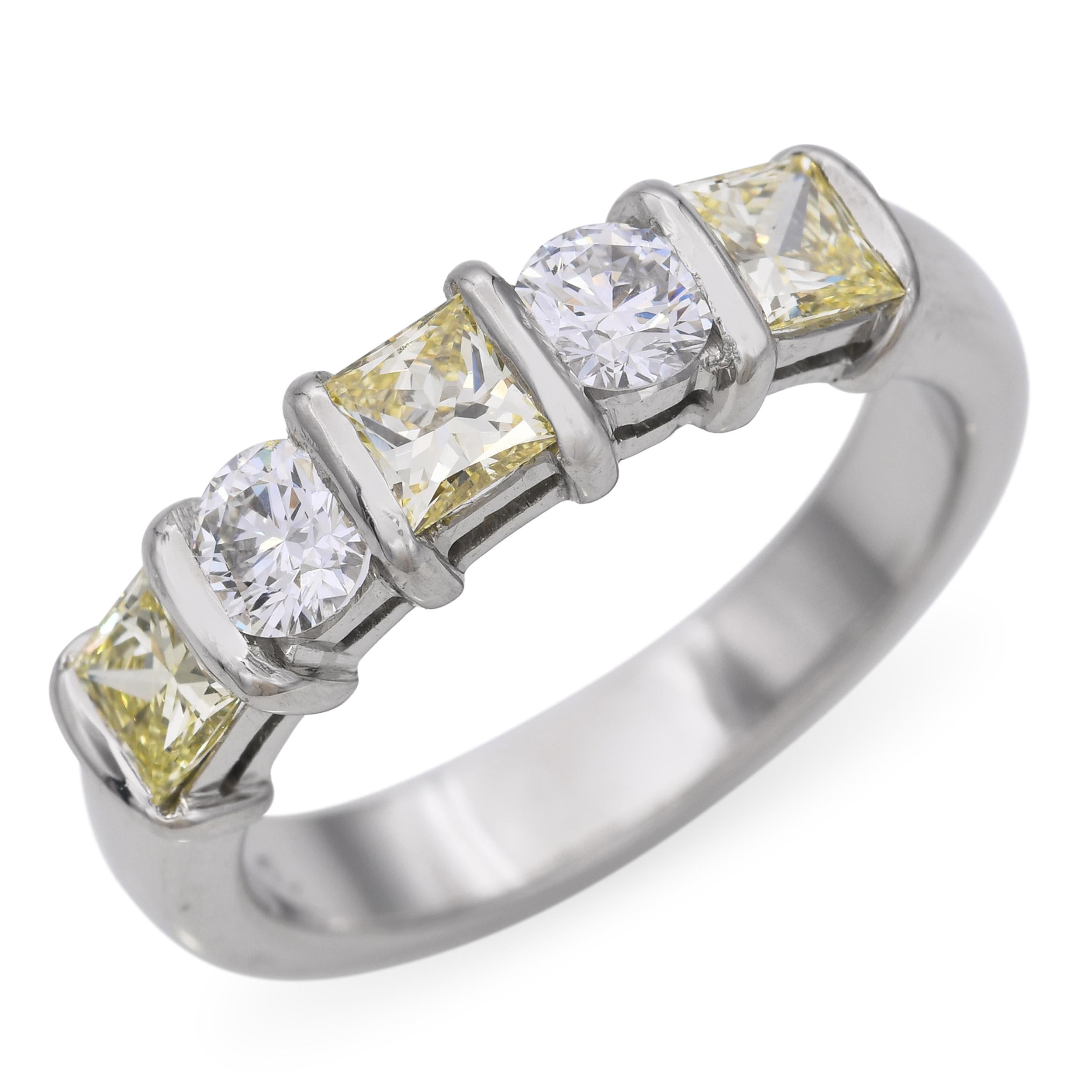 Platinum 1.65tcw Diamond and Fancy Yellow Diamond Band Ring