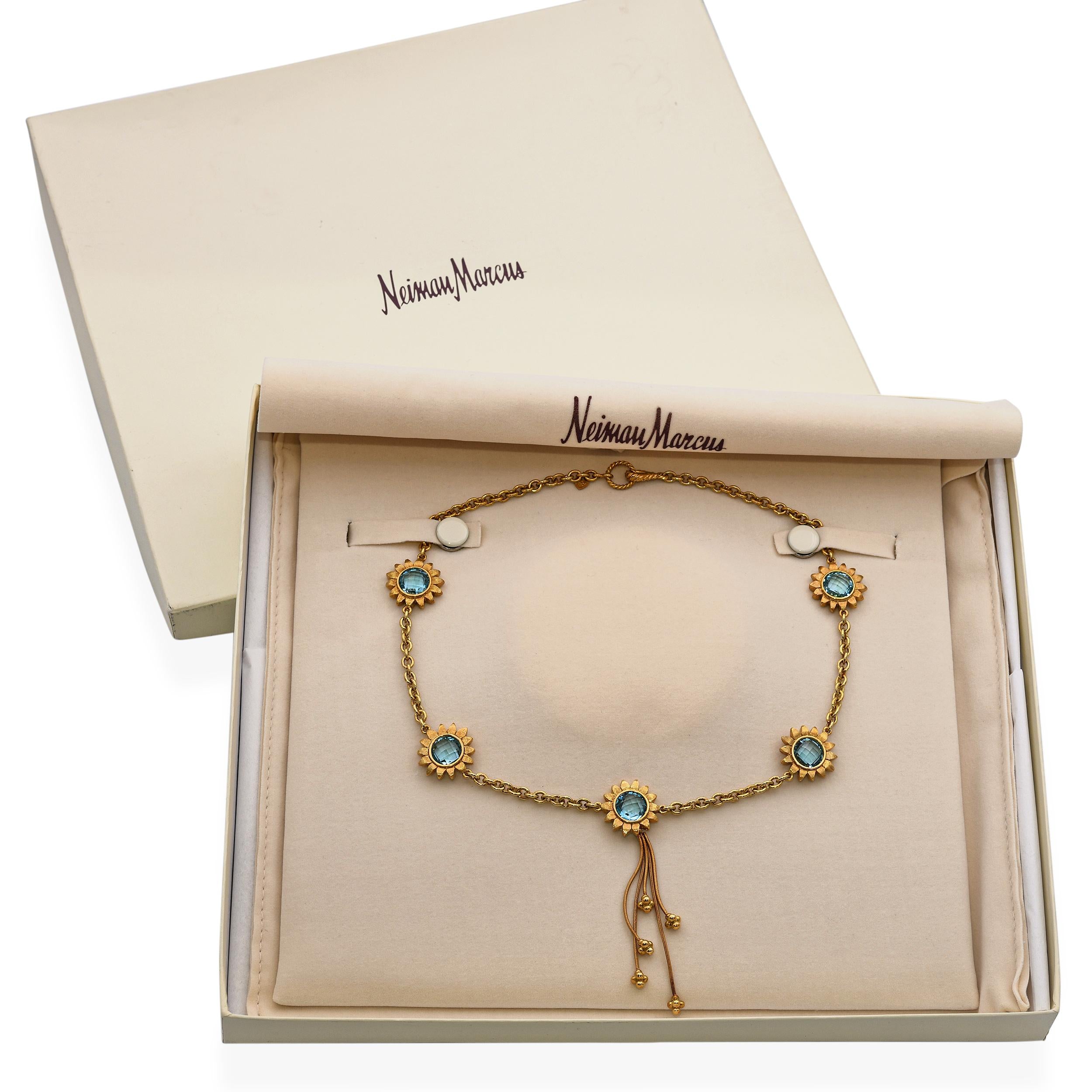 Bielka 18k Yellow Gold Blue Topaz Sunflower Necklace