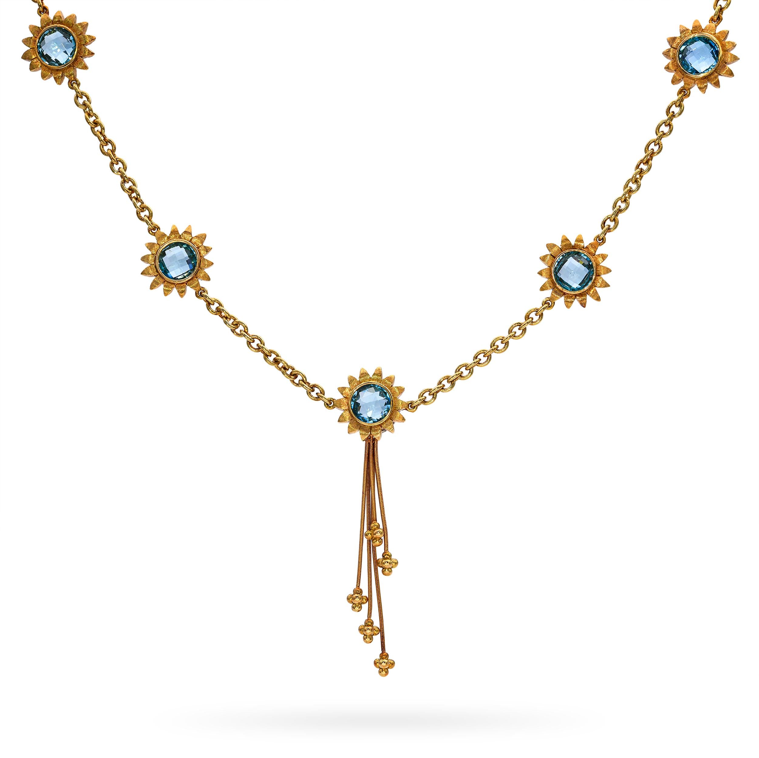 Bielka 18k Yellow Gold Blue Topaz Sunflower Necklace