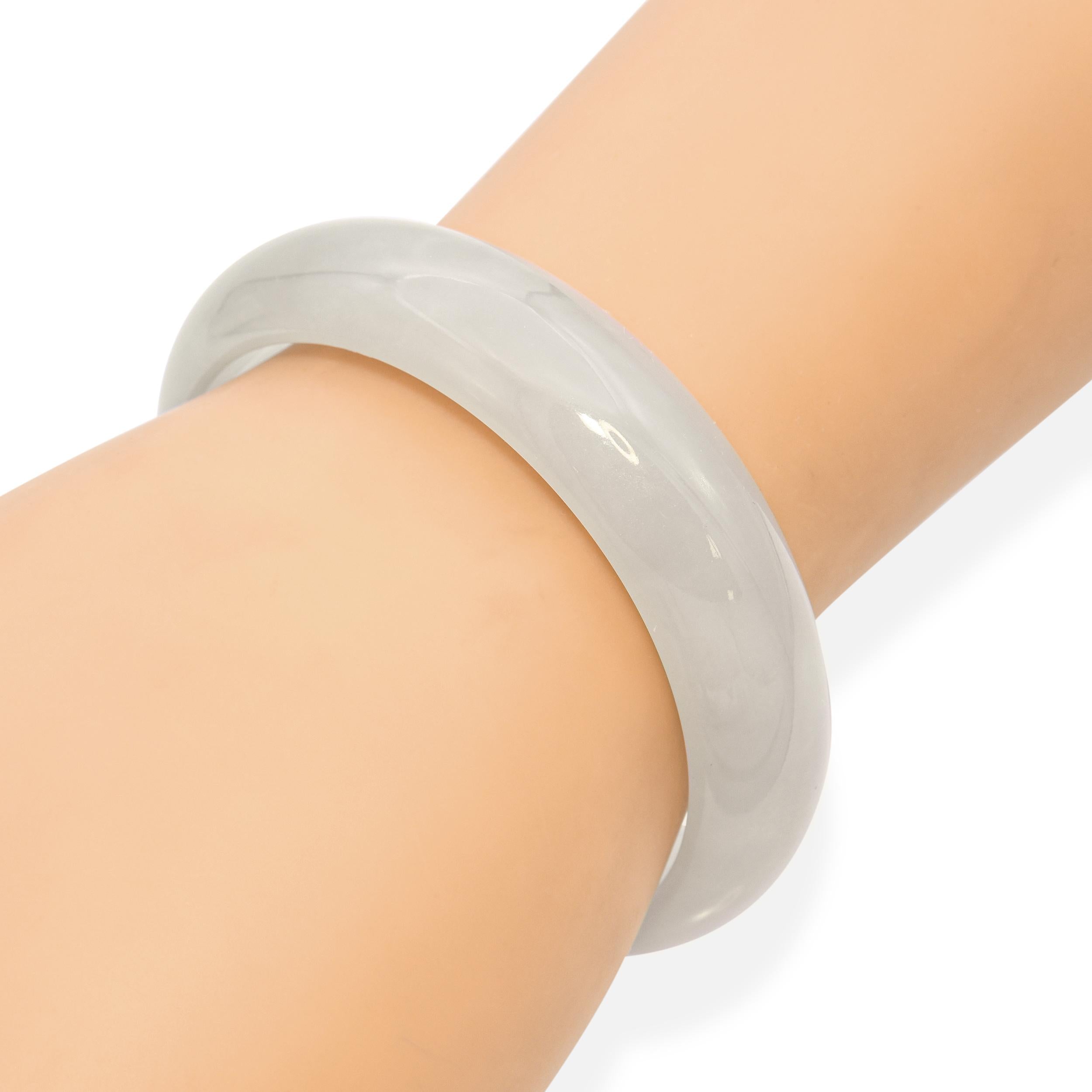 GIA Type A Burmese Light Grayish Green Jade Bangle