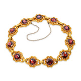 Art Nouveau Bloomed 14k Yellow Gold Garnet Link Bracelet