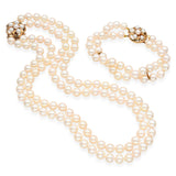 Vintage 14k Yellow Gold Japanese Akoya Pearl Necklace and Bracelet Set