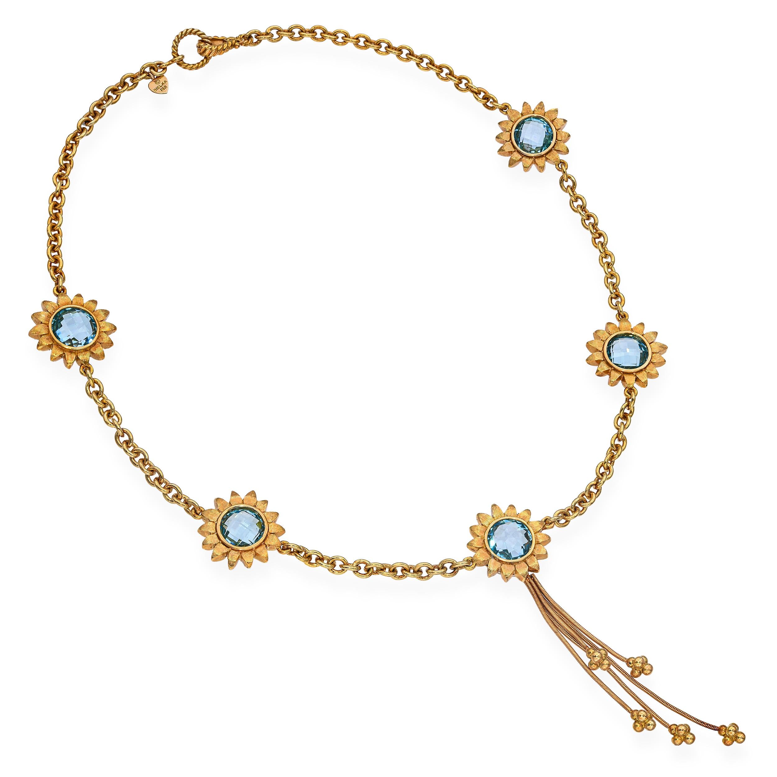Bielka 18k Yellow Gold Blue Topaz Sunflower Necklace