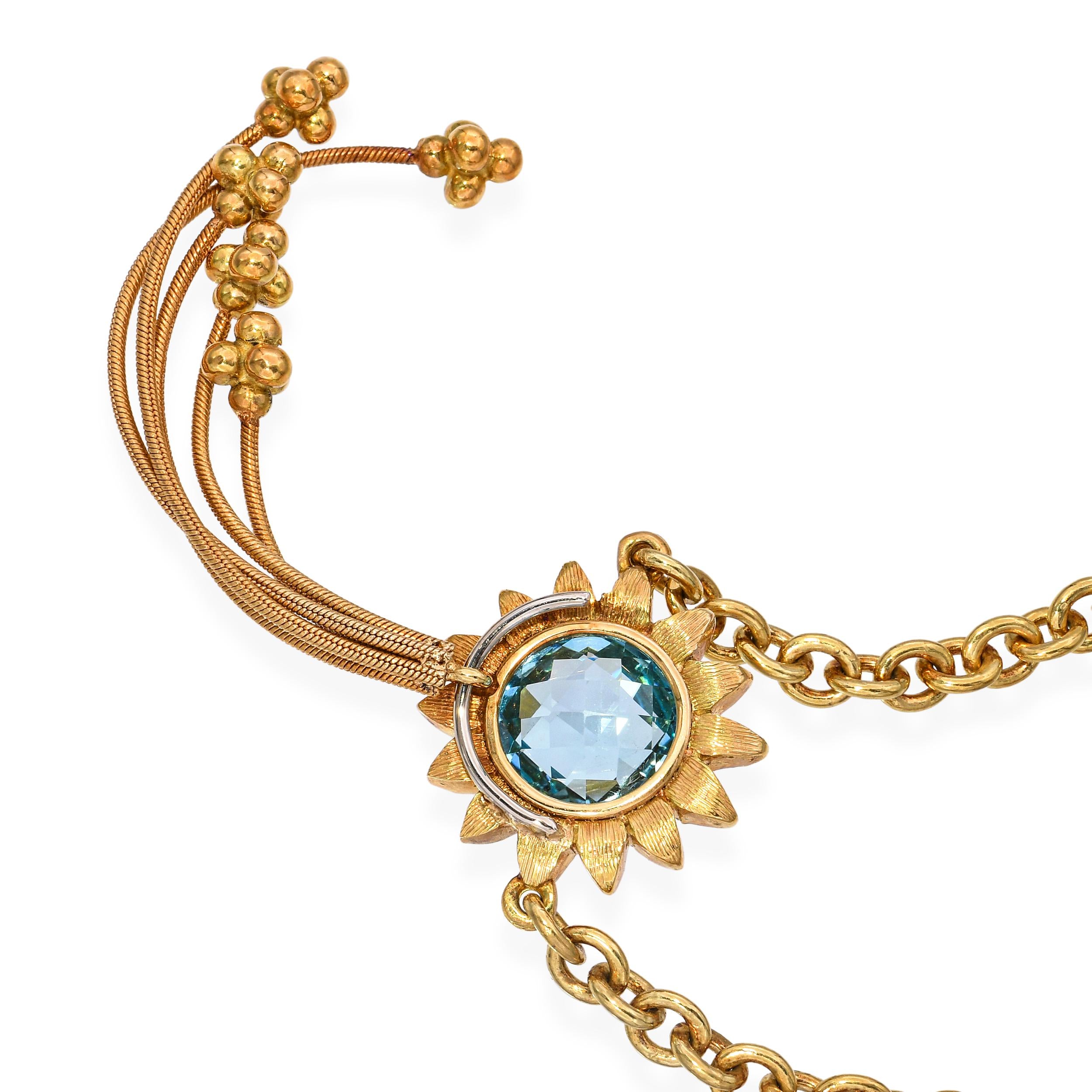 Bielka 18k Yellow Gold Blue Topaz Sunflower Necklace