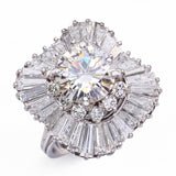 Vintage Platinum Diamond and Cubic Zirconia Ballerina Cocktail Ring