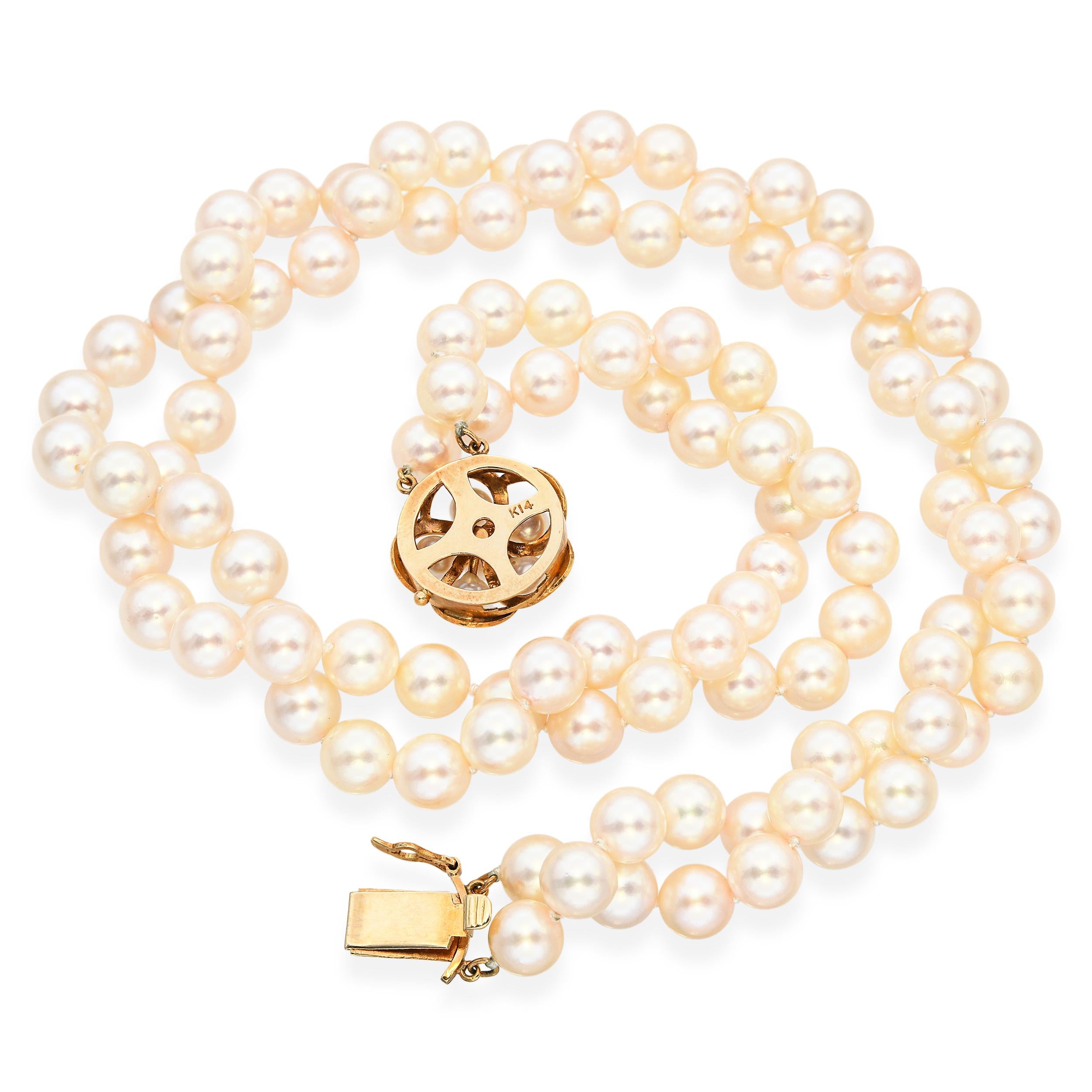 Vintage 14k Yellow Gold Japanese Akoya Pearl Necklace and Bracelet Set