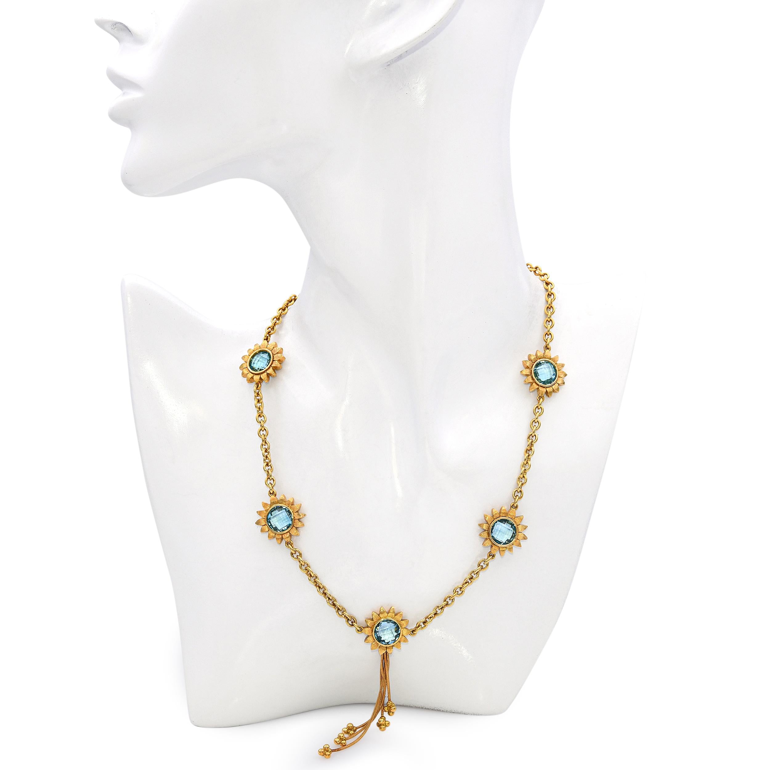 Bielka 18k Yellow Gold Blue Topaz Sunflower Necklace