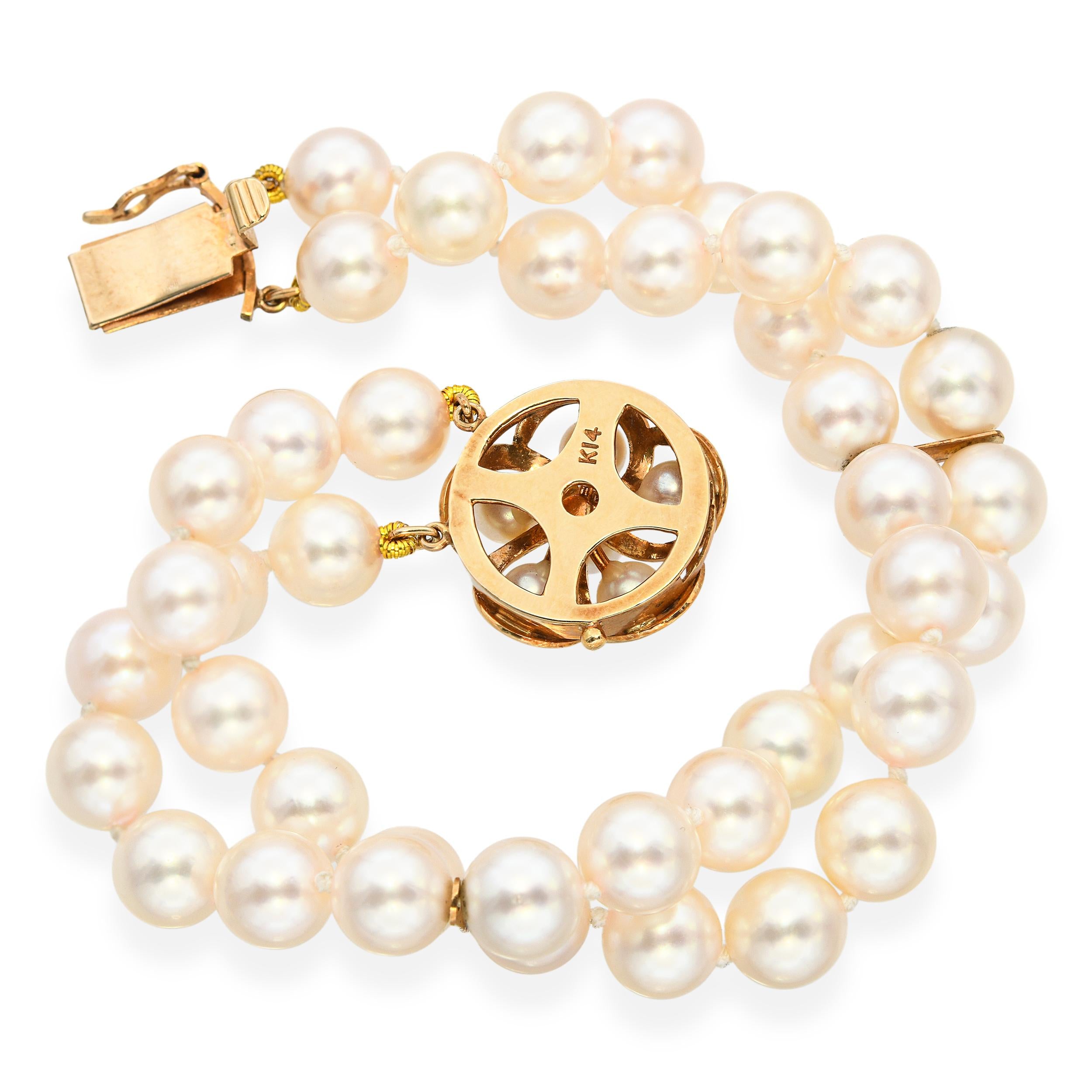 Vintage 14k Yellow Gold Japanese Akoya Pearl Necklace and Bracelet Set