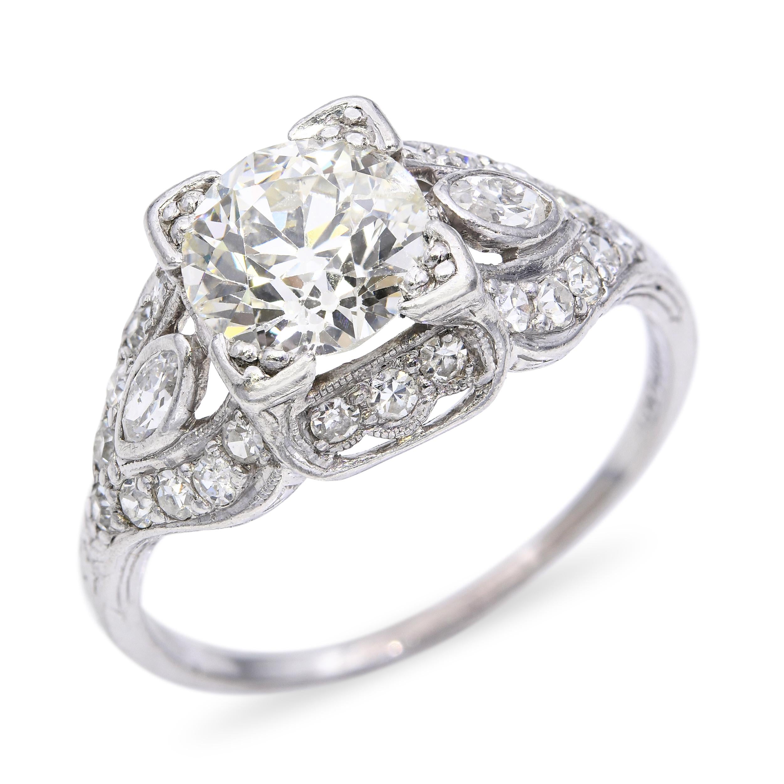 Art Deco Platinum Filigree Old Euro Cut 2.06tcw H I1 Diamond Ring