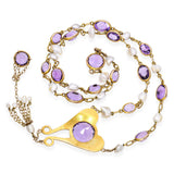 Antique Yellow Gold Amethyst and Pearl Drop Necklace