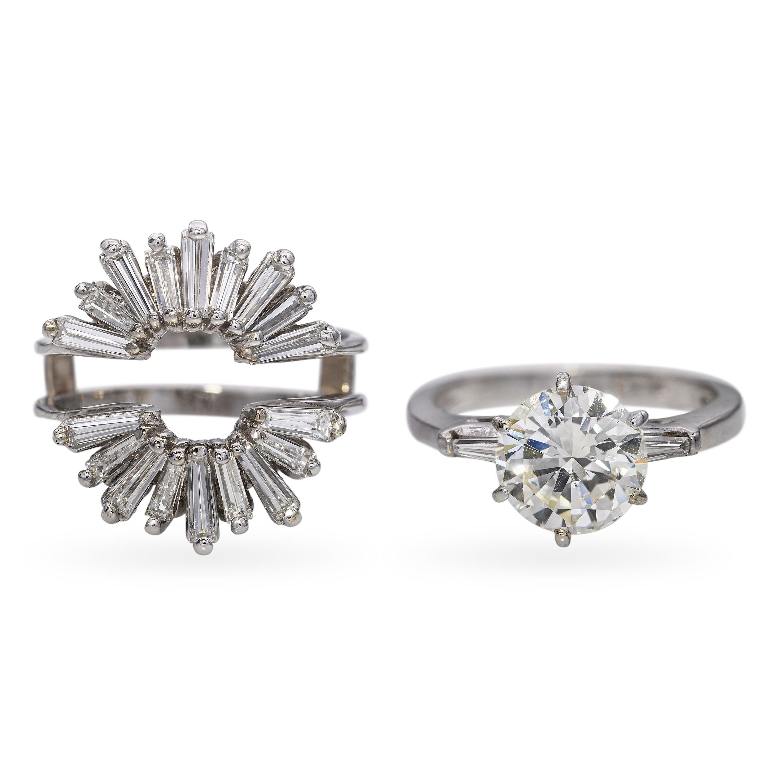 Vintage 14k White Gold 3.51tcw Diamond Engagement Ring and Jacket