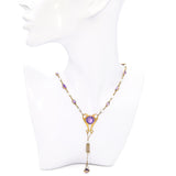 Antique Yellow Gold Amethyst and Pearl Drop Necklace