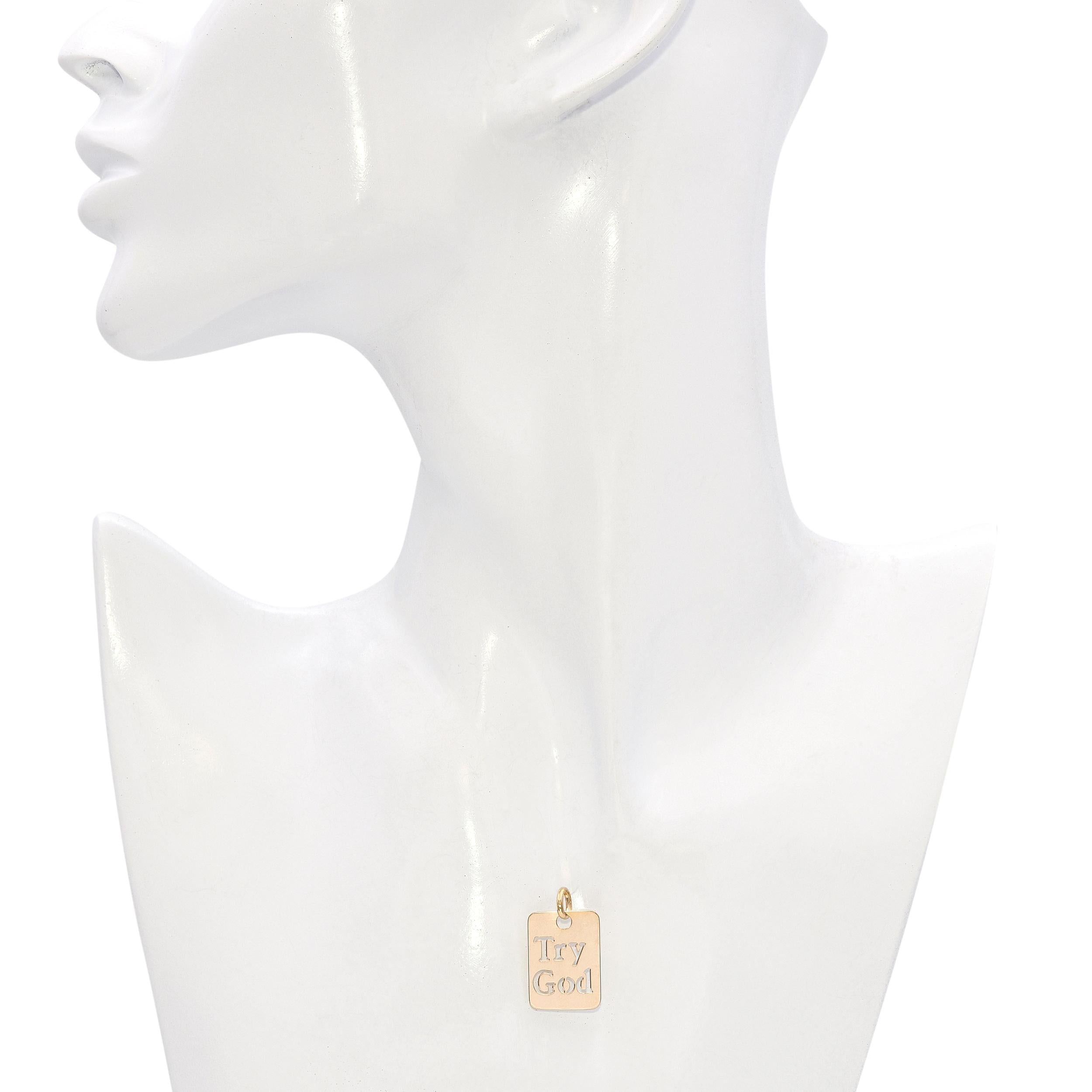 Vintage 14k Yellow Gold "Try God" Stencil Pendant